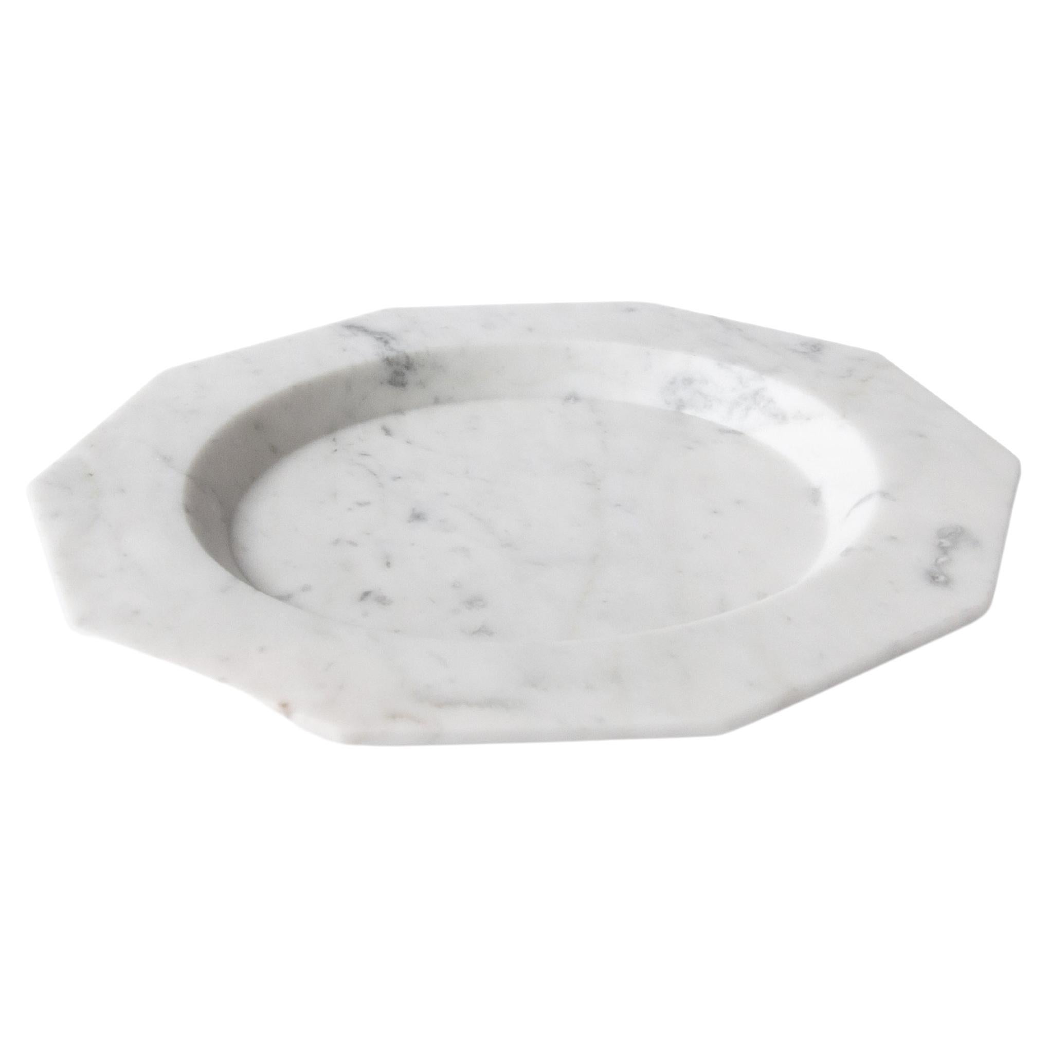 Handmade Dinner Plate in Satin White Carrara Marble