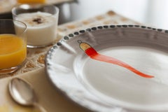 21st Century Hand Painted Ceramic Dinner Plate in Red and White Handmade