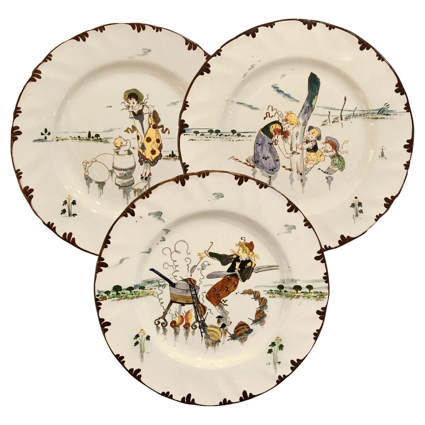 Dinner Plates Hand Painted by Froment-Richard for Creil & Montereau