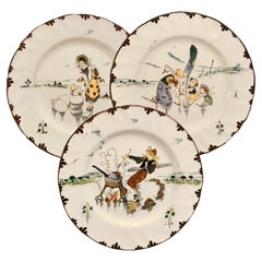 Antique Dinner Plates Hand Painted by Froment-Richard for Creil & Montereau