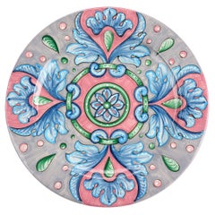 Dinner Plates Set Four Charger Plate Table Serving Majolica Ceramic Blue Pink