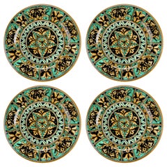 Dinner Plates Set Four Charger Platters Serveware Majolica Ceramic Aquamarine