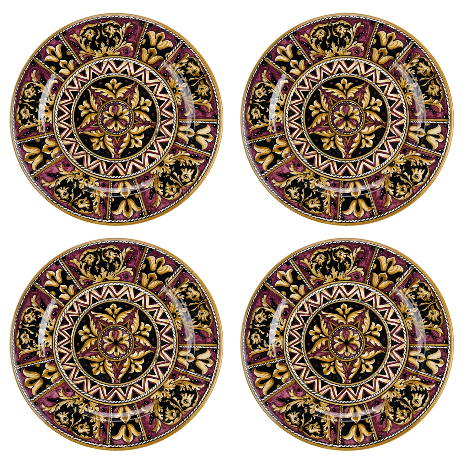 Dinner Plates Set Four Charger Platters Serveware Majolica Ceramic Purple Italy