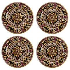 Dinner Plates Set Four Charger Platters Serveware Majolica Ceramic Purple Italy