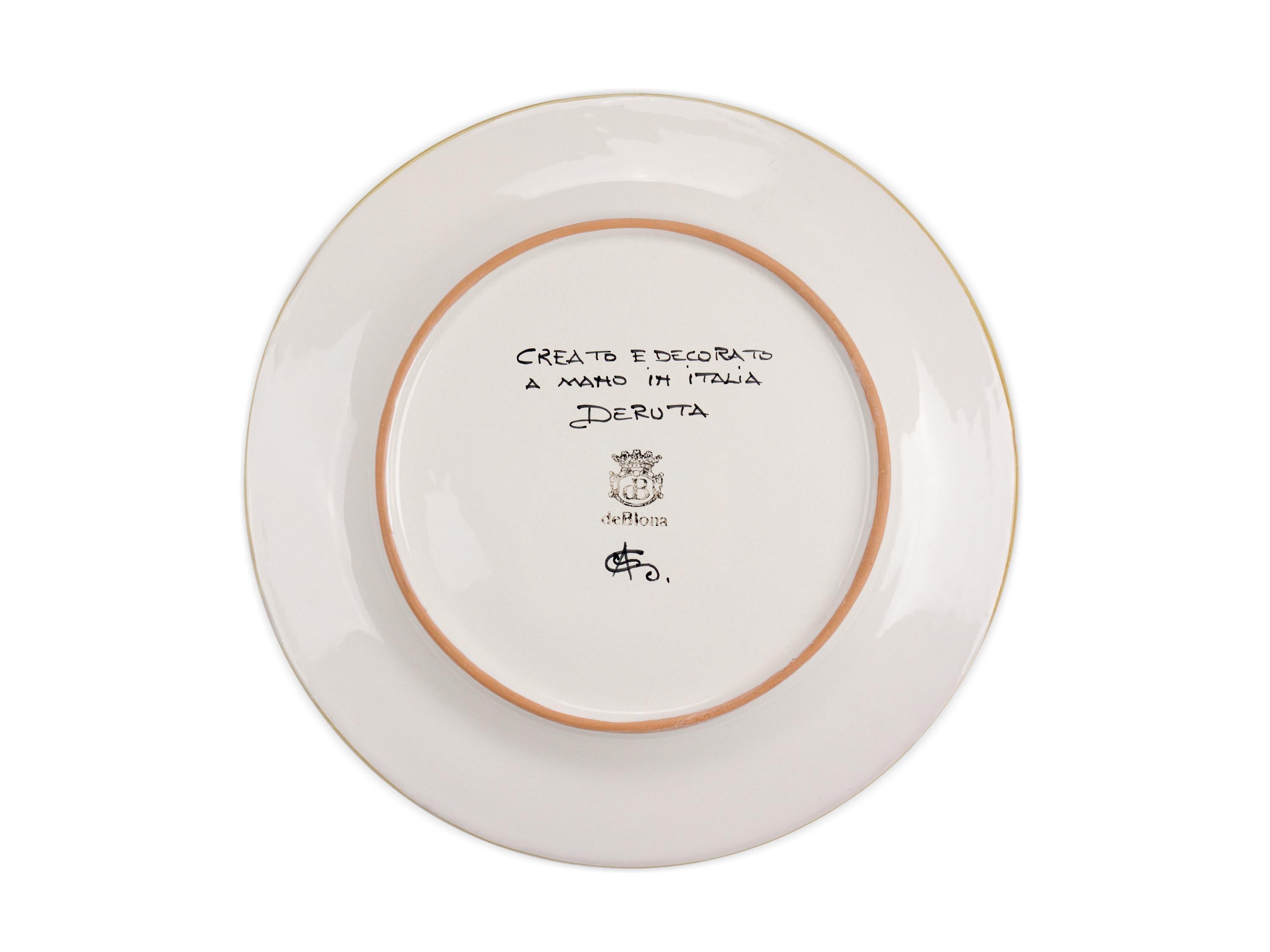 Contemporary Dinner Plates Set Four Charger Platters Serveware Majolica Ceramic Aquamarine For Sale