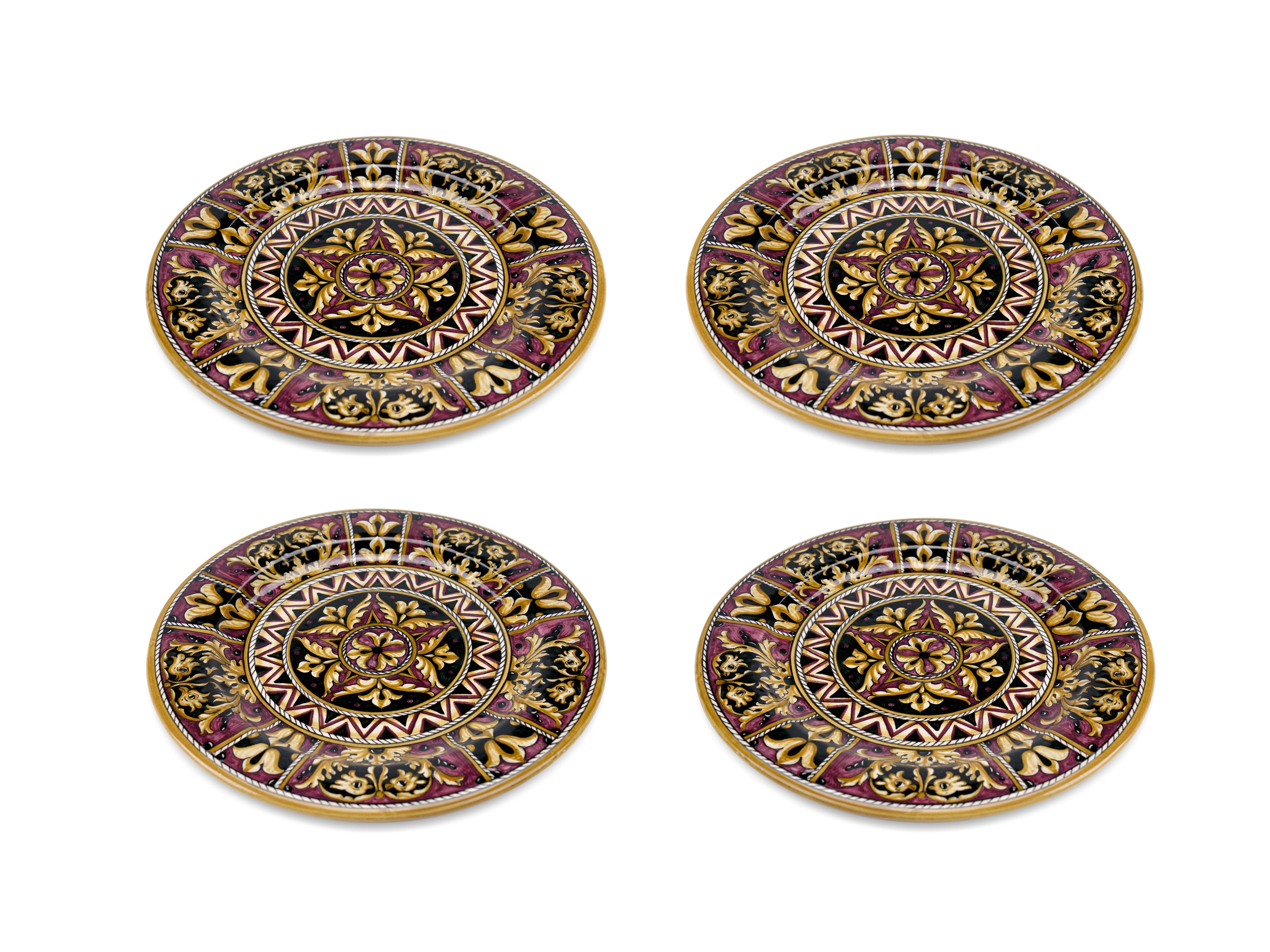 Modern Dinner Plates Set Four Charger Platters Serveware Majolica Ceramic Purple Italy For Sale