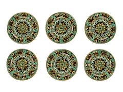 Dinner Plates Set Six Charger Platters Serveware Majolica Ceramic Aquamarine