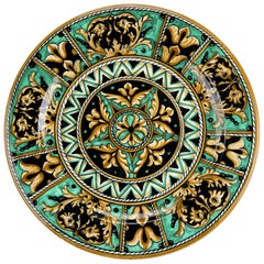 Dinner Plates Set Six Charger Platters Serveware Majolica Ceramic Aquamarine