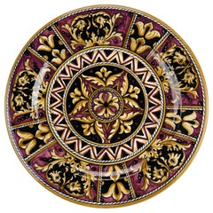Dinner Plates Set Six Charger Platters Serveware Majolica Ceramic Purple Painted