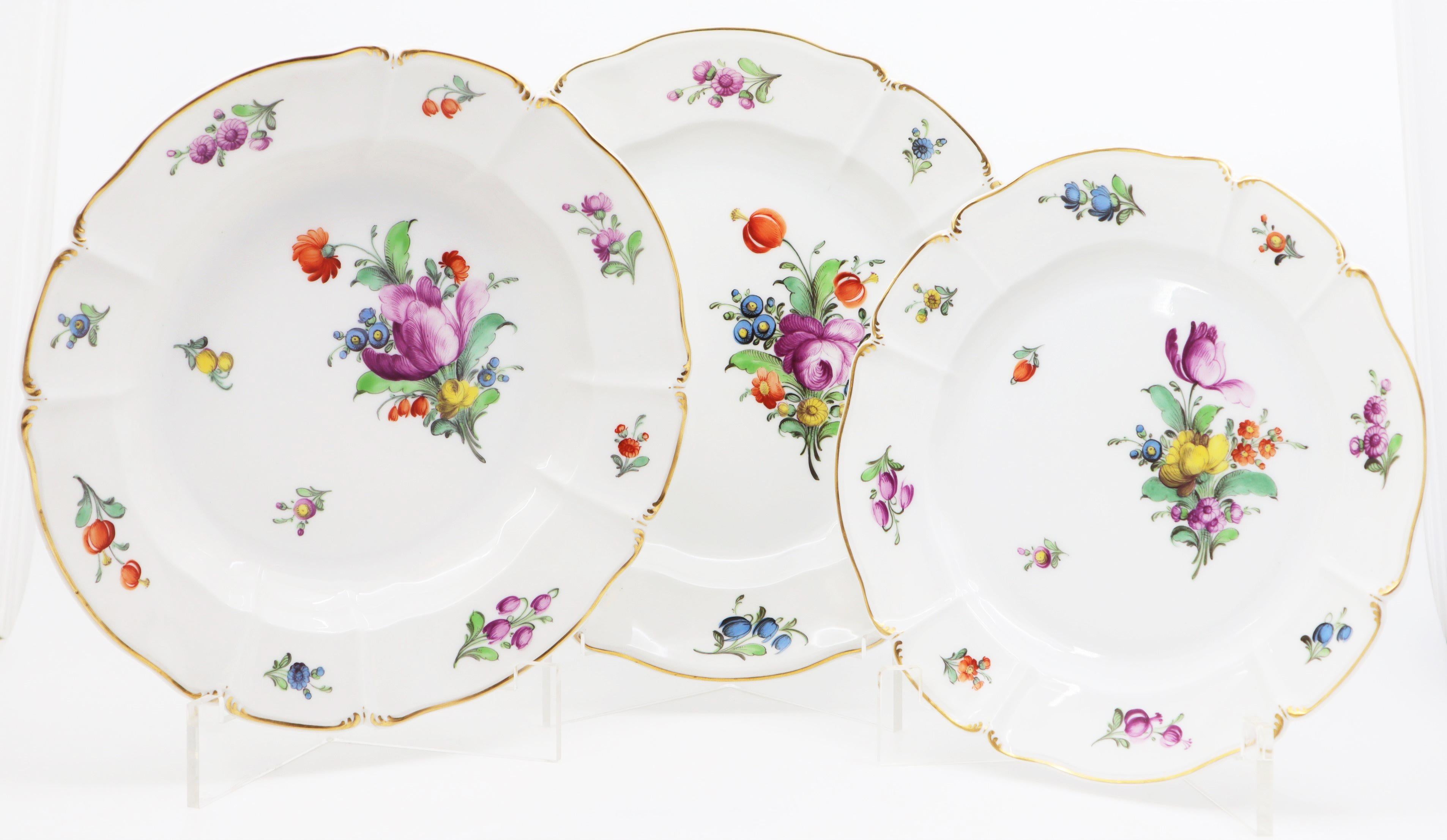 Dinner Service, 19th Century Porcelain, German, Hand Painted with Flowers Décor 13