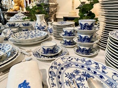 Dinner Service, 86 Piece, Flow Blue and White, Classic Onion Meissen Pattern