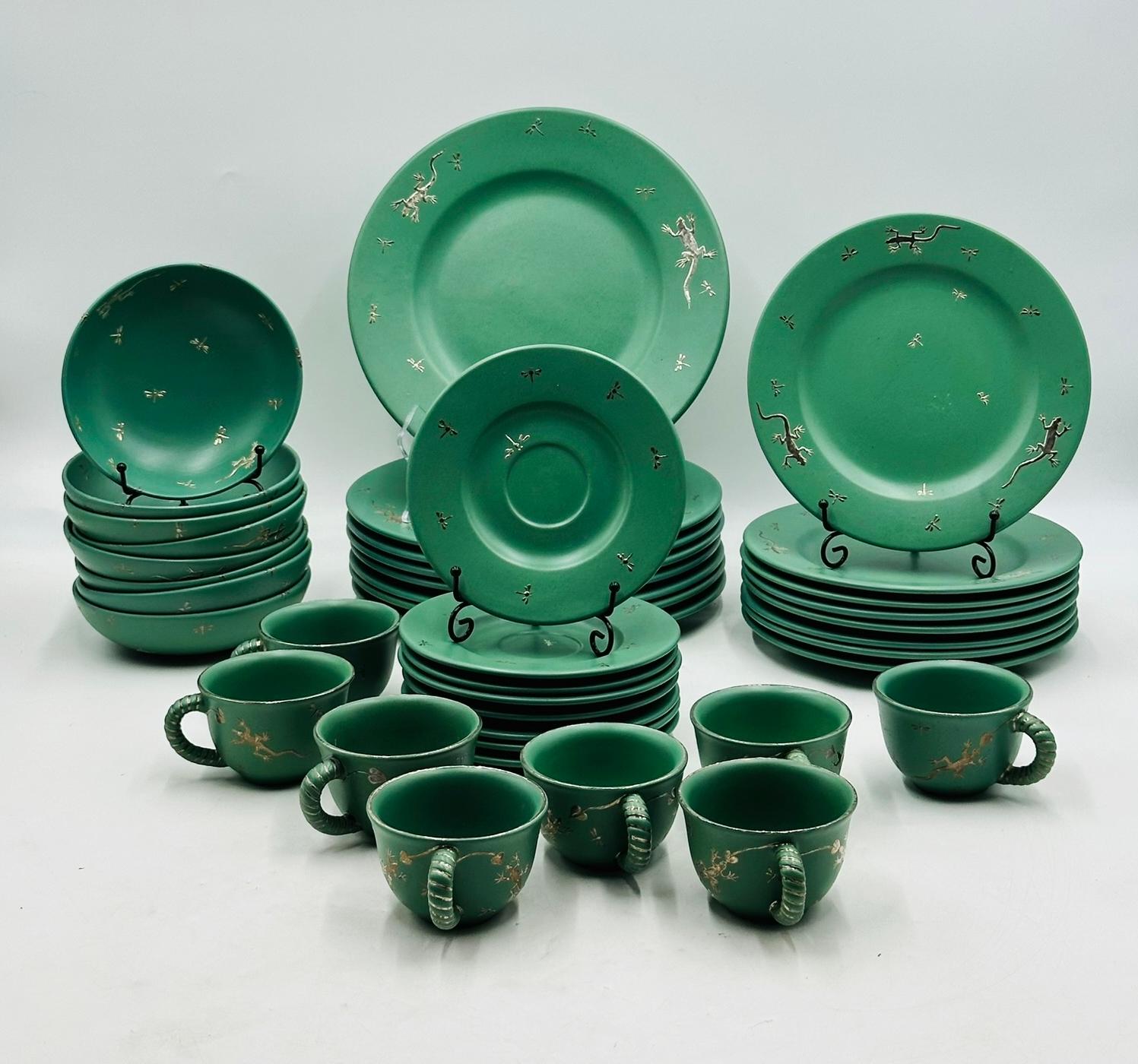 Mexican Dinner Service for 8 (40 Pieces) in Porcelain & Pure Silver by Emilia Castillo For Sale