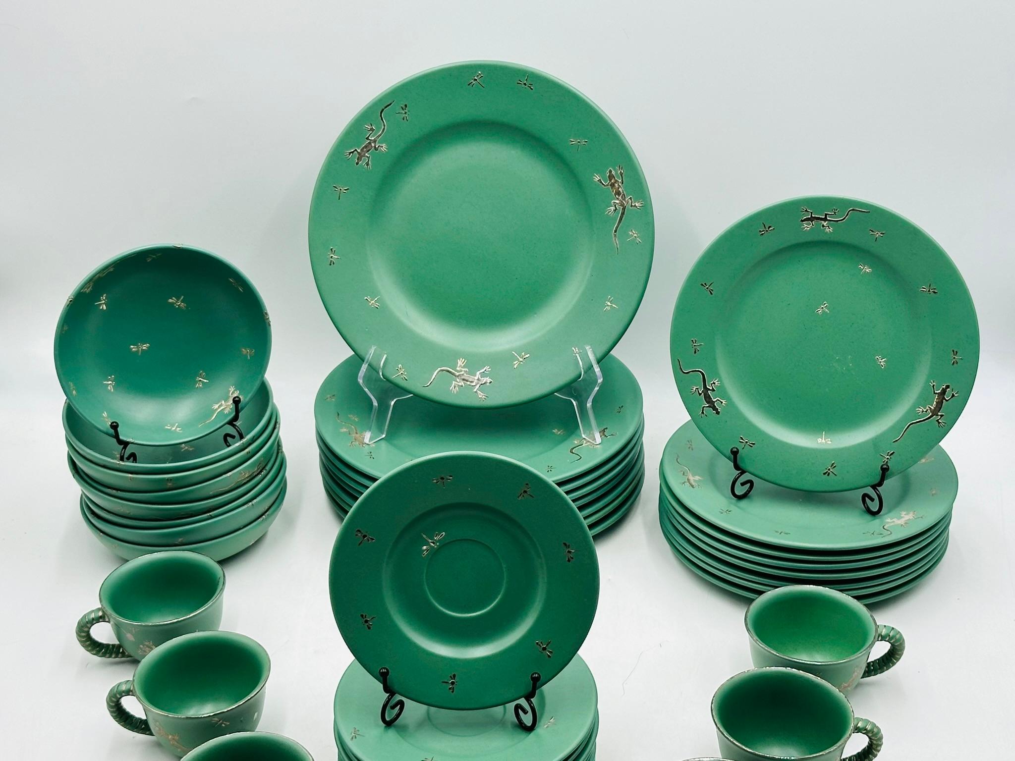 Dinner Service for 8 (40 Pieces) in Porcelain & Pure Silver by Emilia Castillo In Good Condition For Sale In Los Angeles, CA