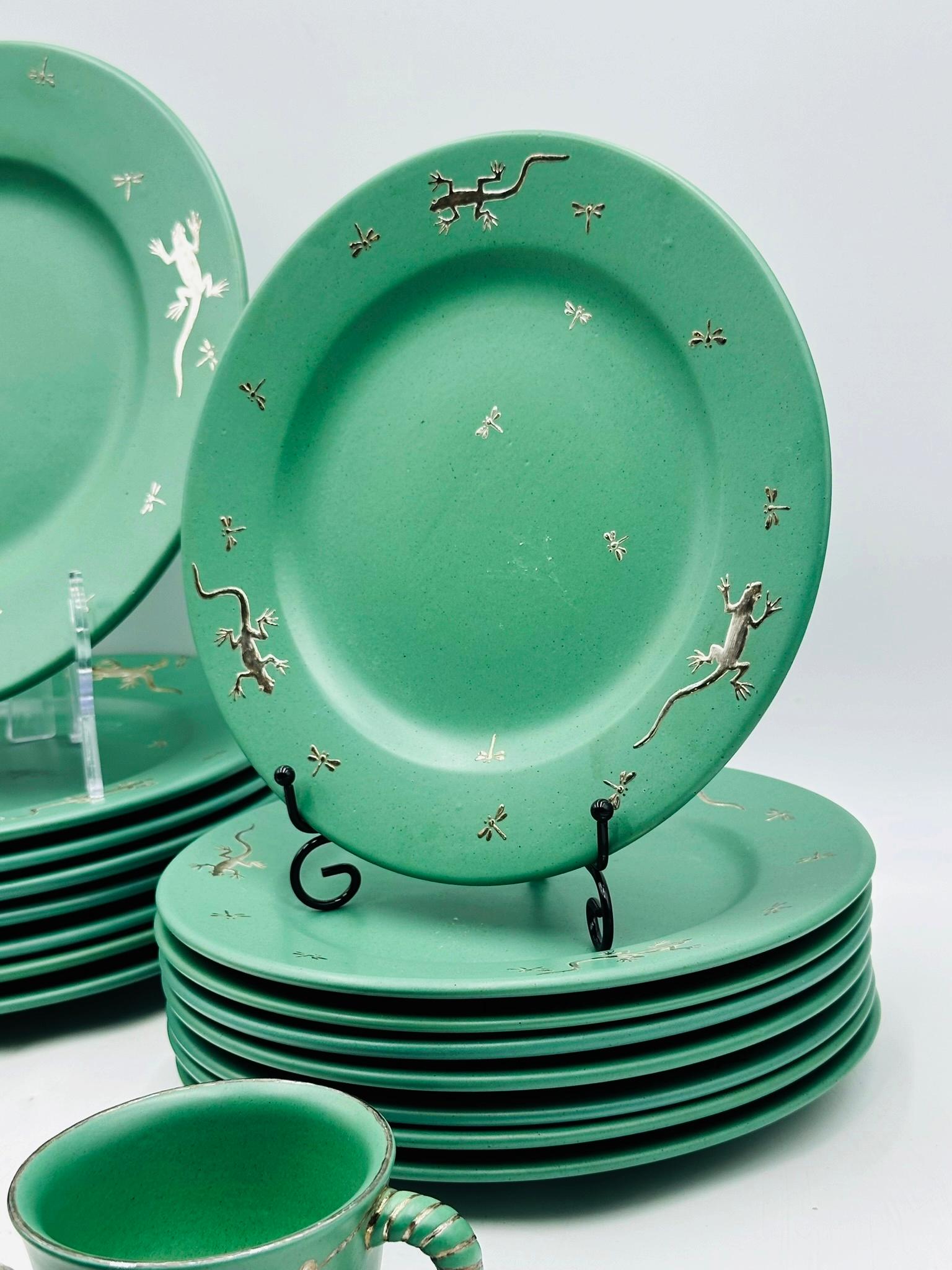 Late 20th Century Dinner Service for 8 (40 Pieces) in Porcelain & Pure Silver by Emilia Castillo For Sale