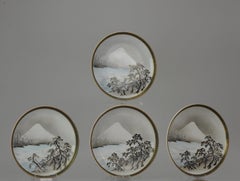 Dinner Set Antique Japanese Kutani Plate with Mount Fuji Japan Porcelain, 19/20C
