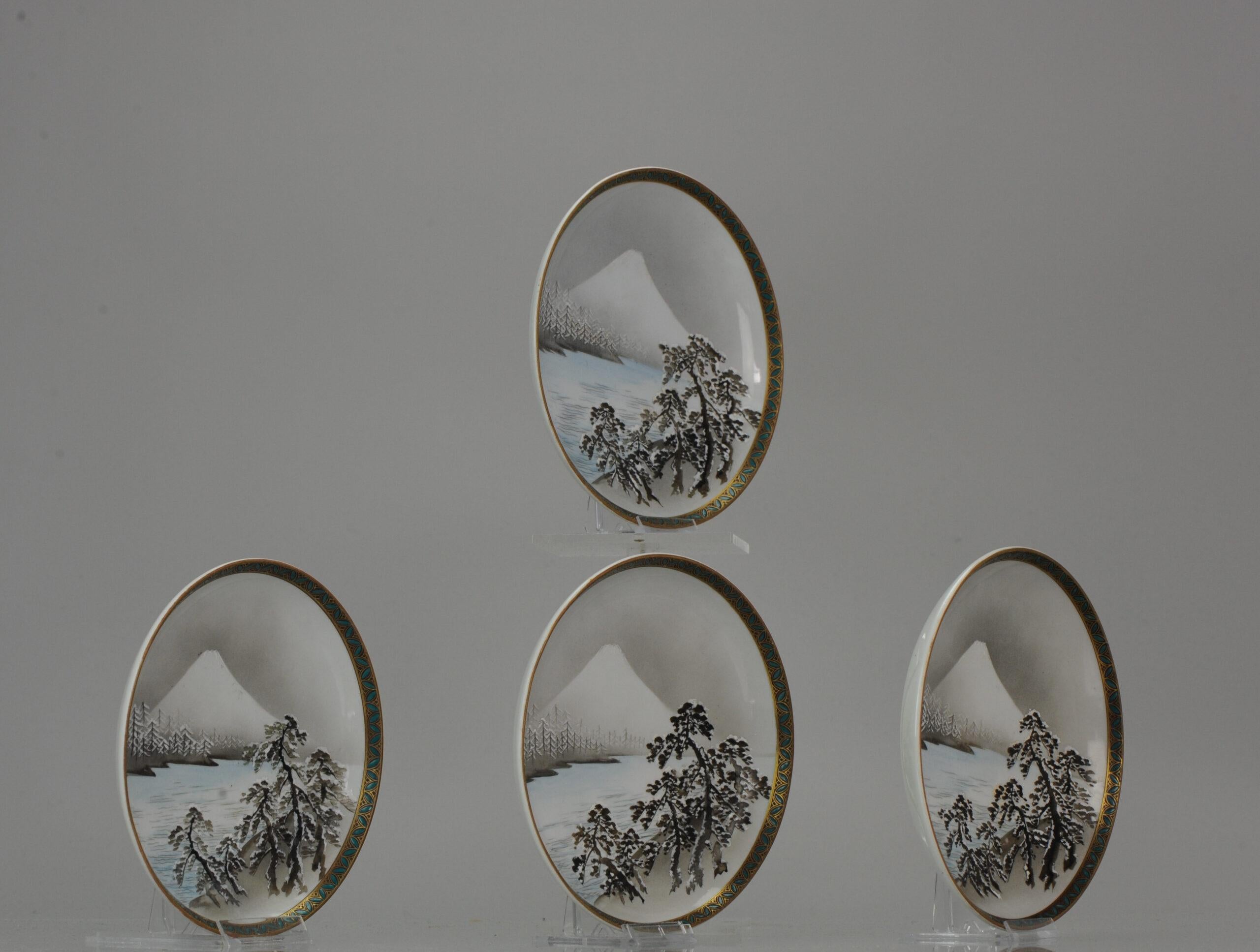 Meiji Dinner Set Antique Japanese Kutani Plate with Mount Fuji Japan Porcelain, 19/20C For Sale
