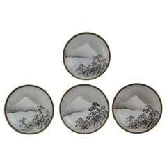 Dinner Set Antique Japanese Kutani Plate with Mount Fuji Japan Porcelain, 19/20C