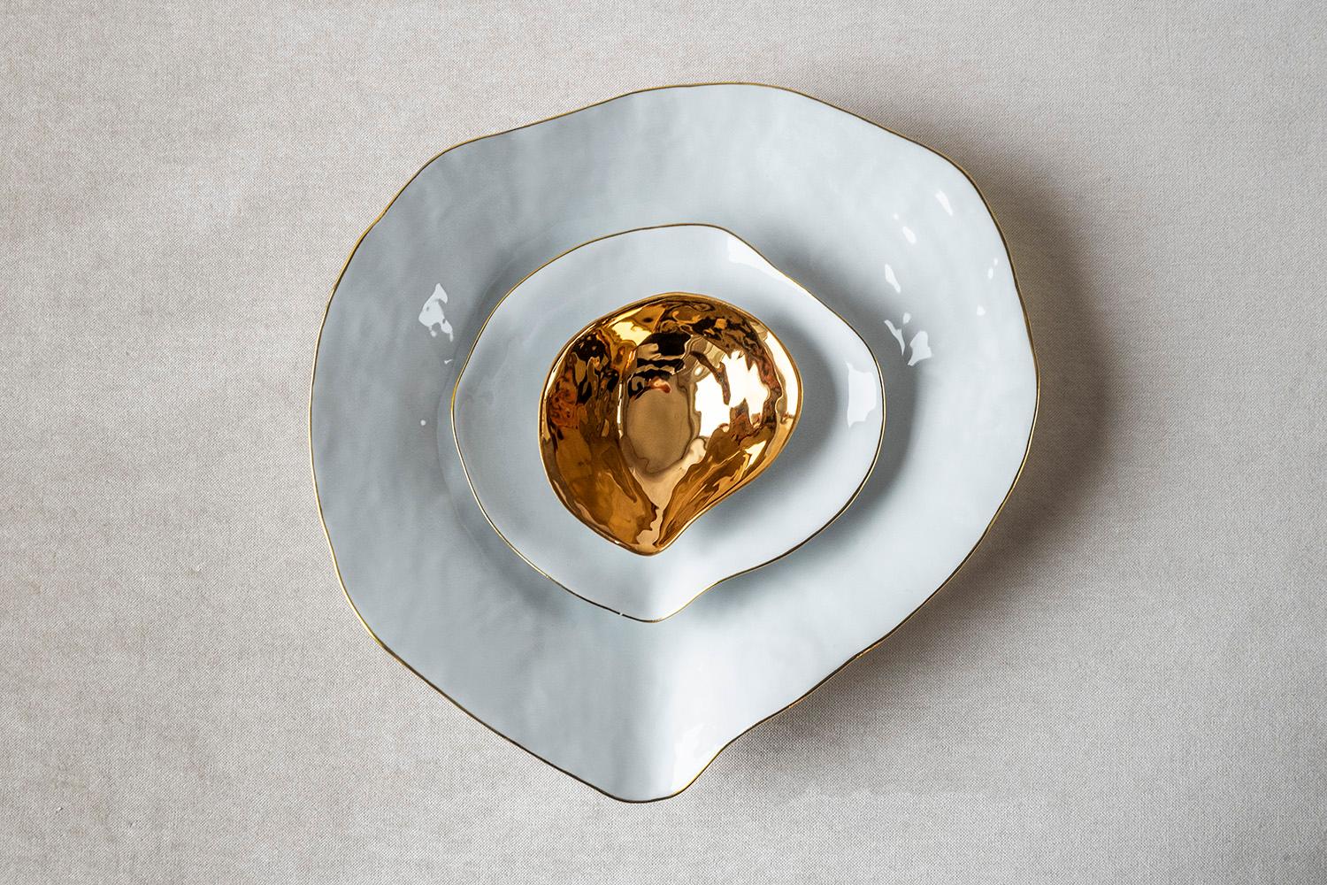 French Dinner Set Indulge Nº2+Nº5+Nº6/ White+Gold /Handmade Porcelain Tableware