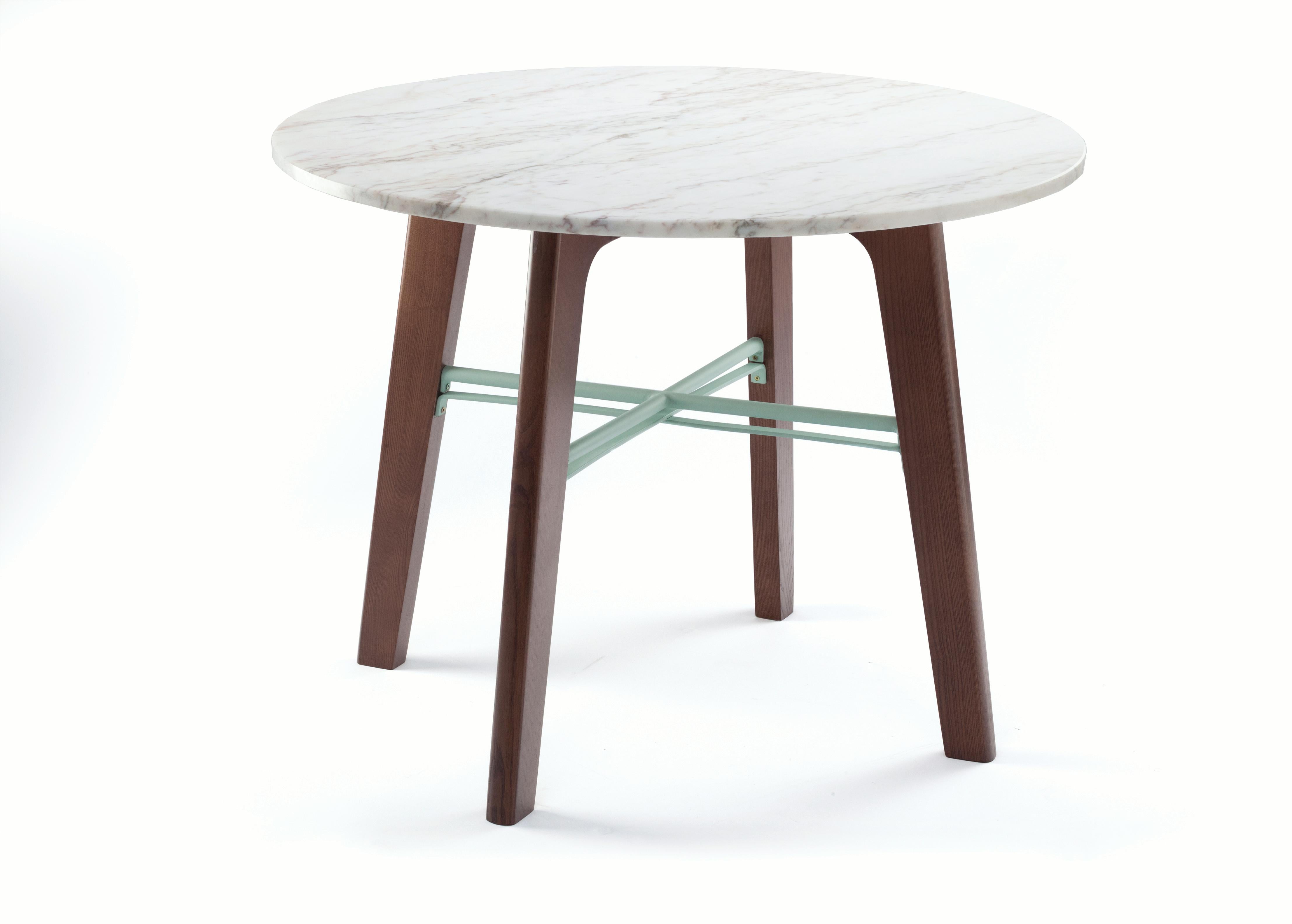 Flex dining table is a versatile table made of Portuguese marble, solid beech and lacquered metal fittings. A fun and trendy dinner table great for any home, restaurant or cafe. Made to Order. 
