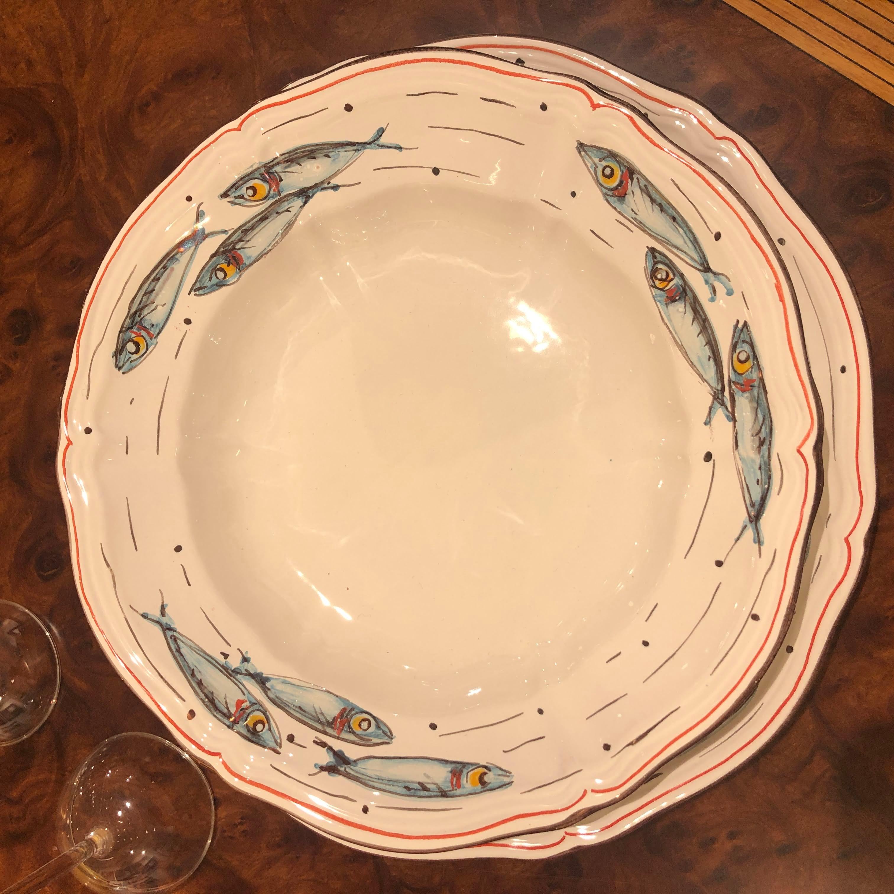 Dinner set for 6  (12 pieces) by Bottega Vignoli Hand Painted Italian Majolica  For Sale 6