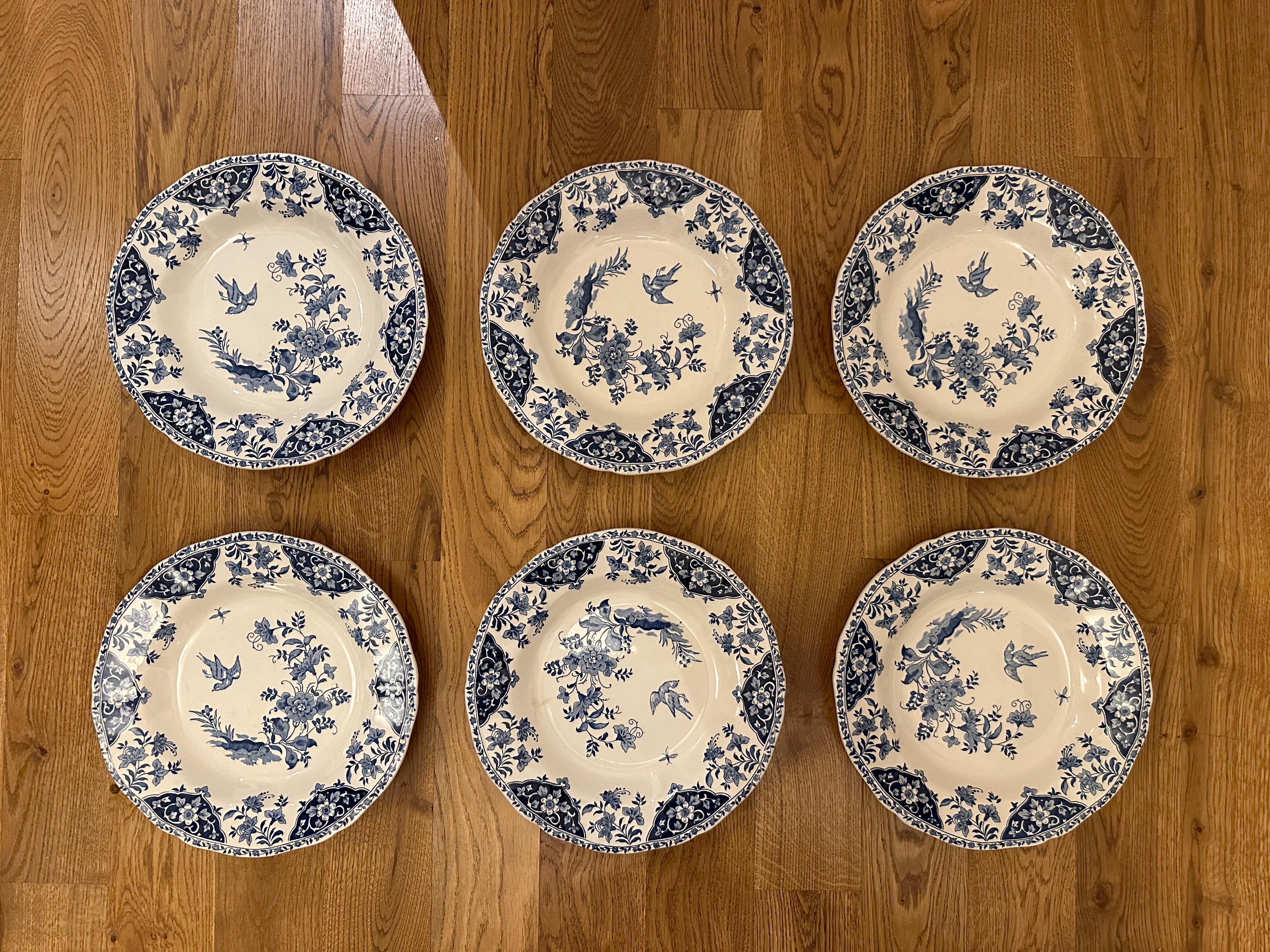 6er-Set tiefe Teller Decor Blue Delft von Gien. Frankreich (Französisch) im Angebot