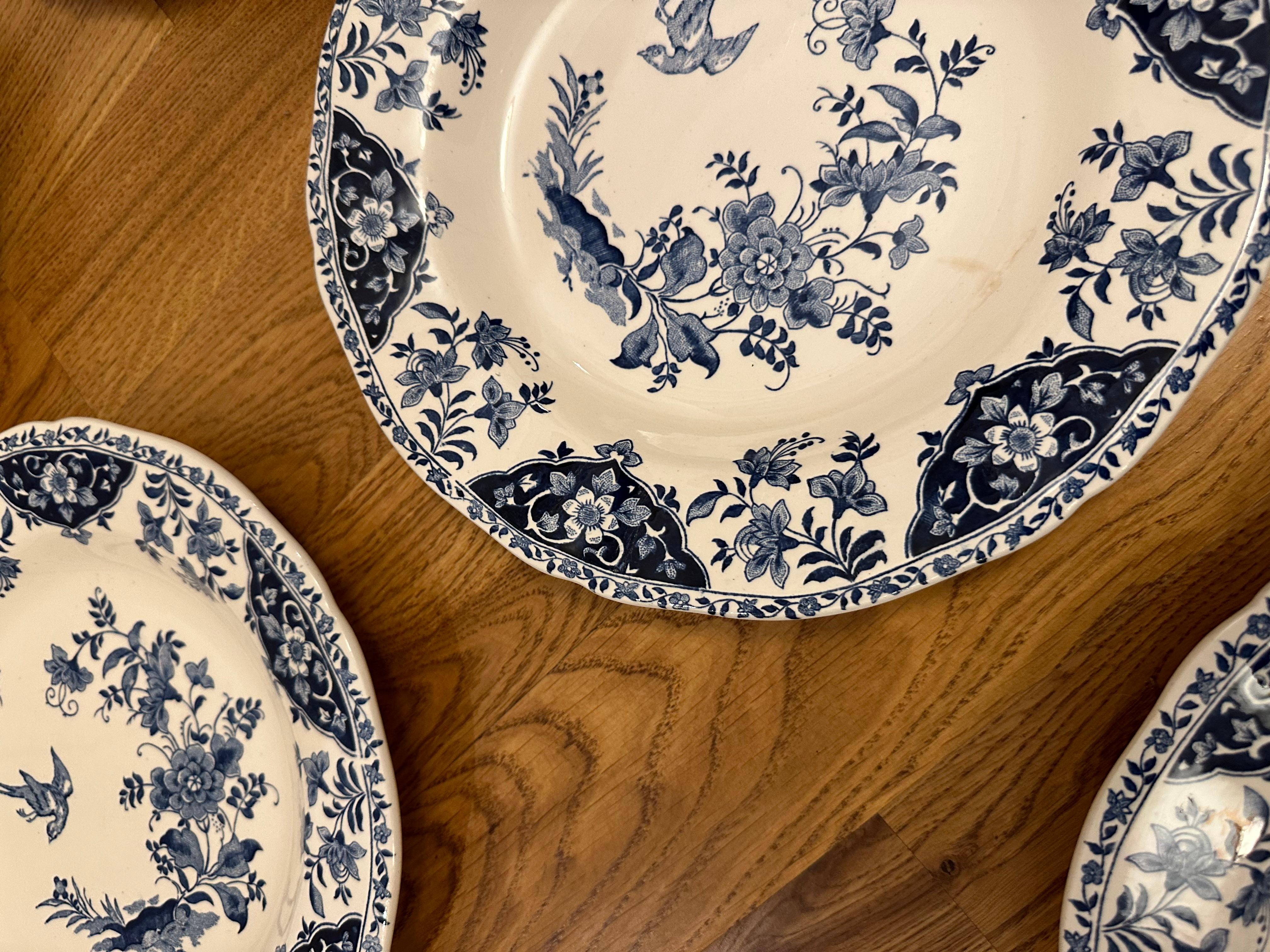 6er-Set tiefe Teller Decor Blue Delft von Gien. Frankreich im Zustand „Gut“ im Angebot in SAINT-OUEN, FR