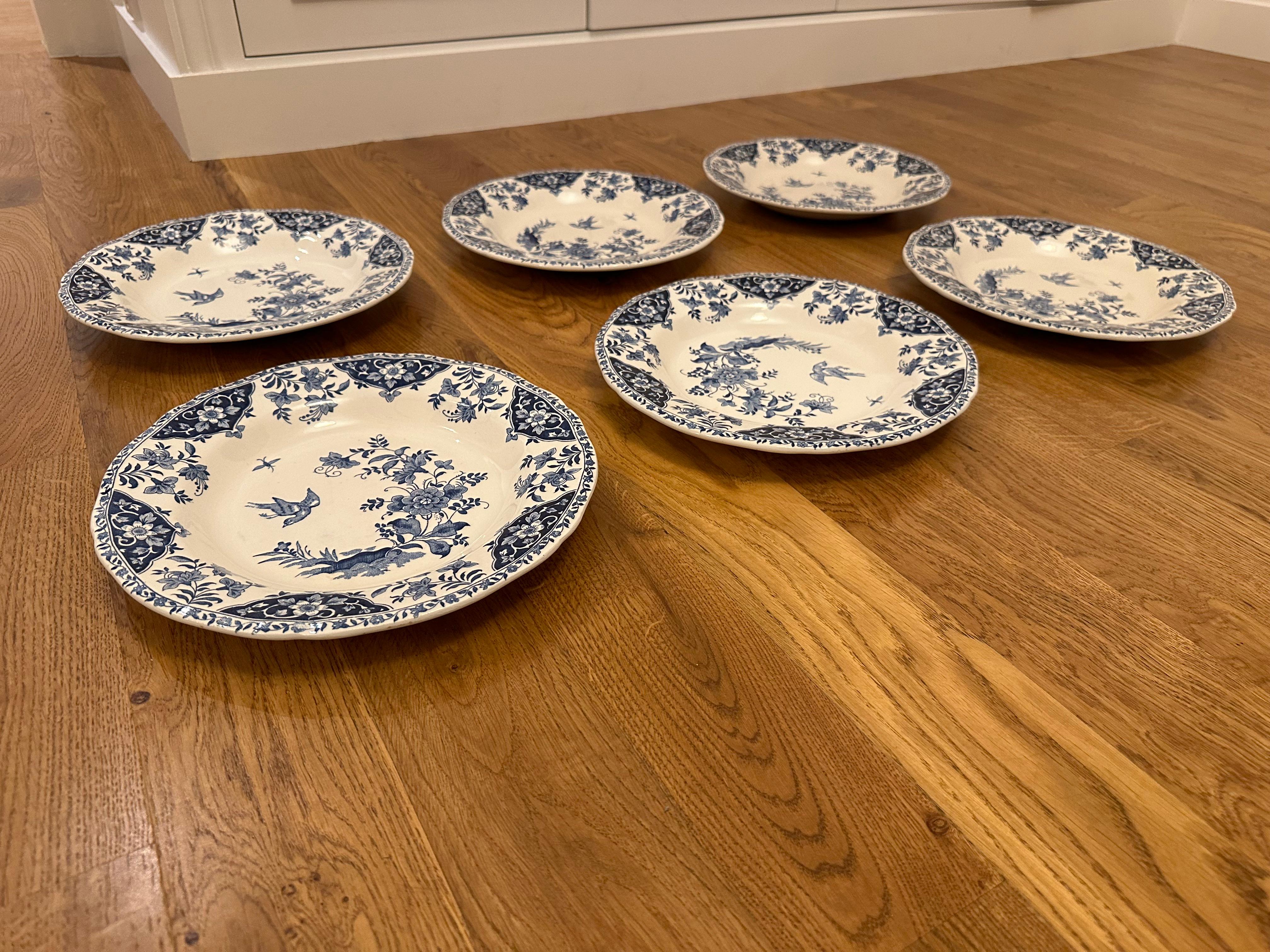 6er-Set tiefe Teller Decor Blue Delft von Gien. Frankreich im Angebot 2