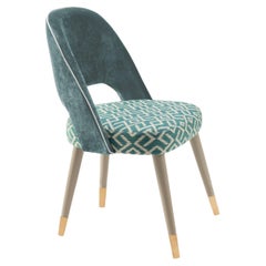Dinning Chair Ava Brass Fittings Textured Blue Seat and Solid Dark Blue Backrest