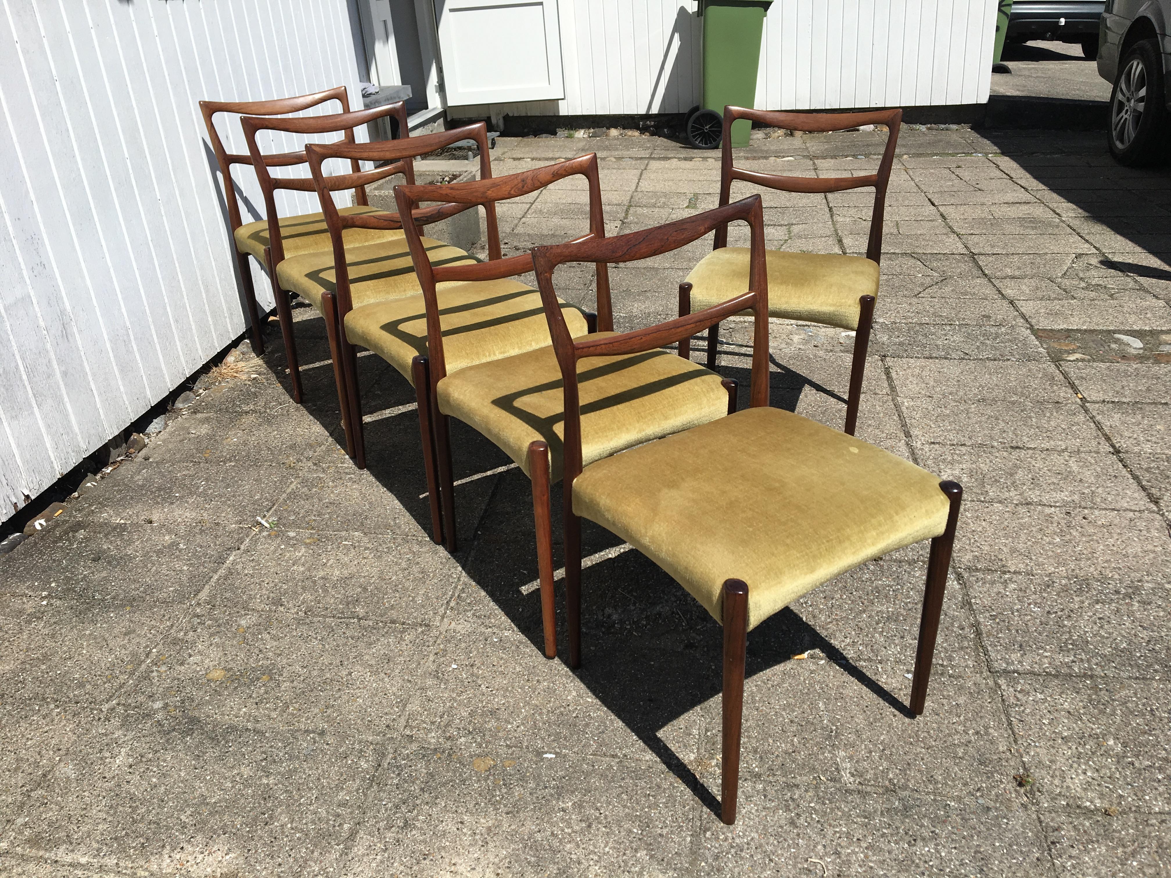 Mid-Century Modern Dinning Chairs in Rosewood, Designer by H.W. Klein