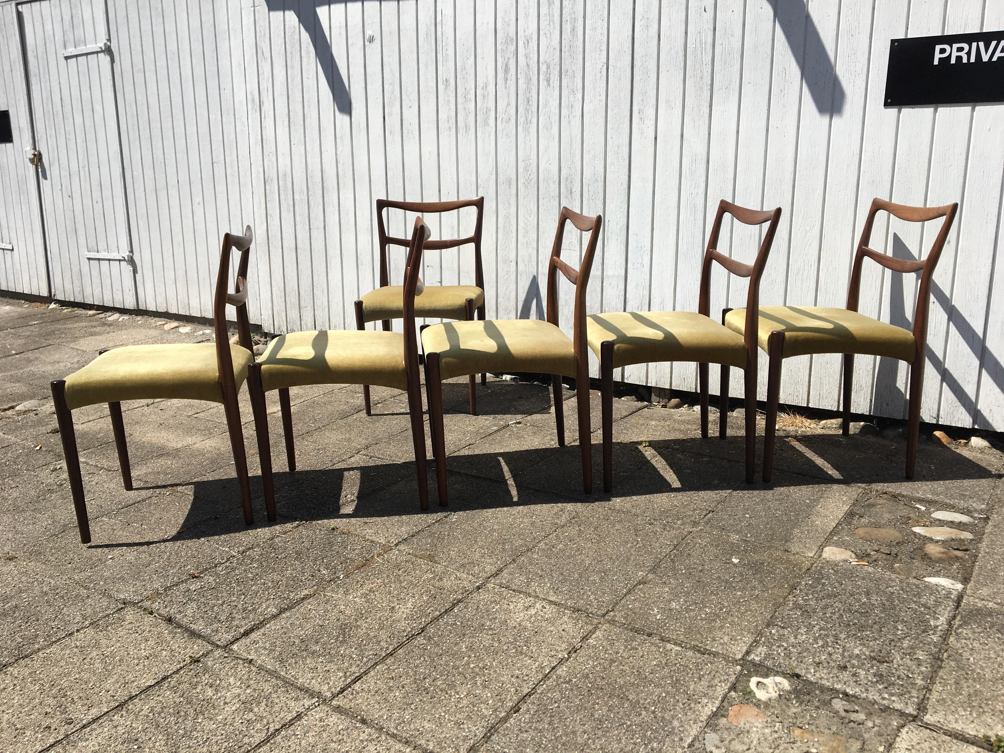 Patinated Dinning Chairs in Rosewood, Designer by H.W. Klein