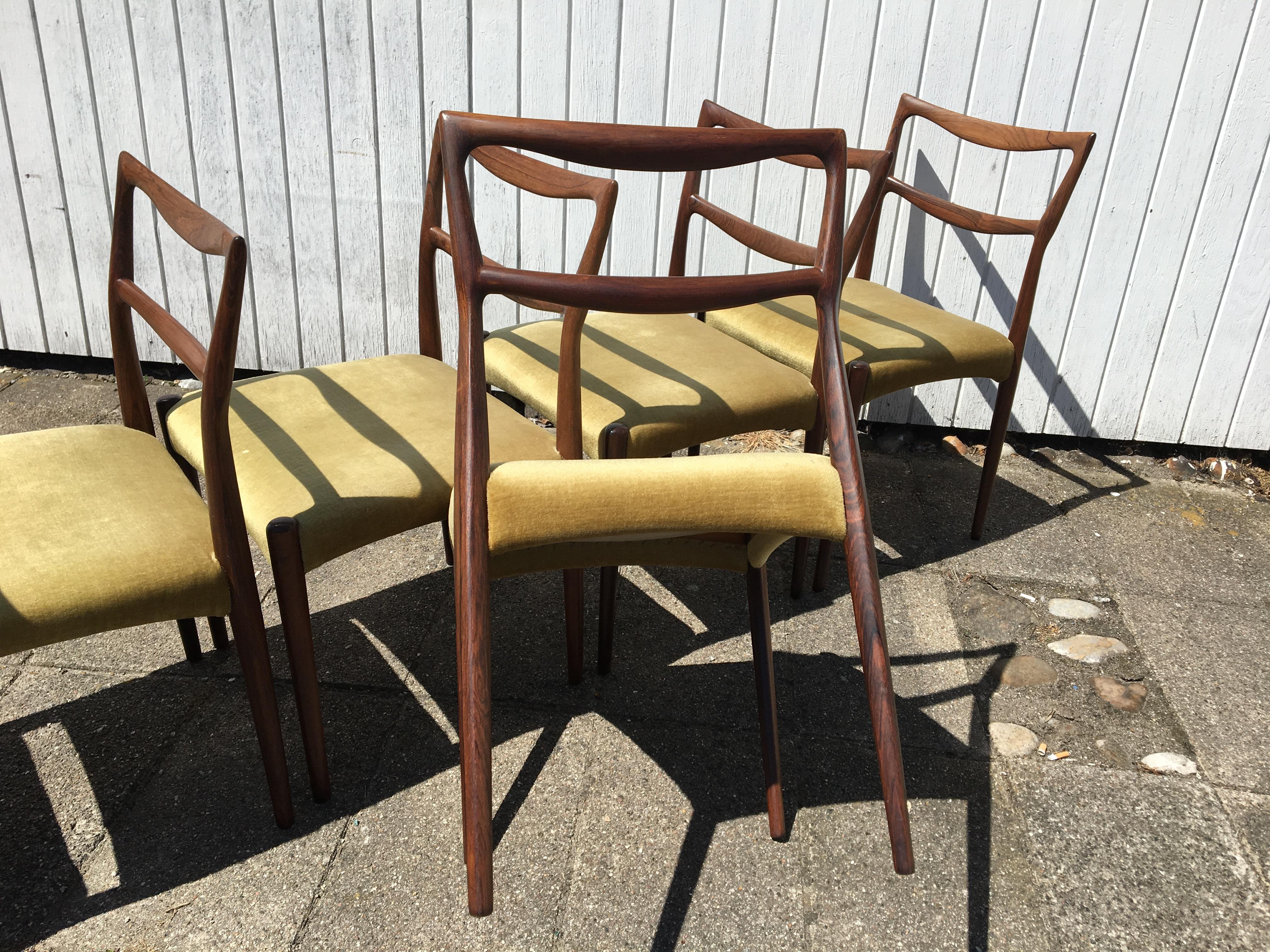 Mid-20th Century Dinning Chairs in Rosewood, Designer by H.W. Klein