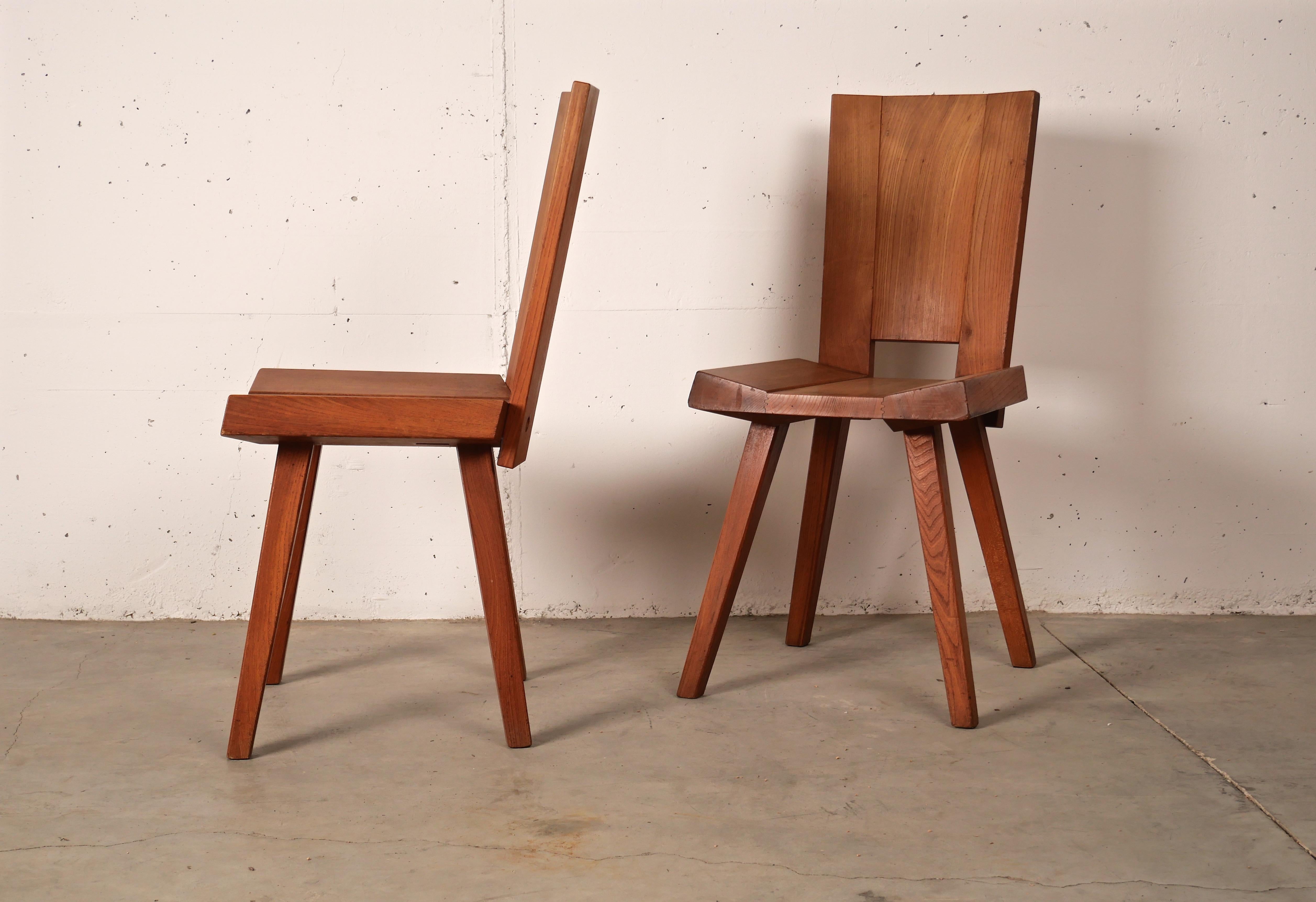 Dinning Set in Solid French Elm by Seltz, France, 1970 1