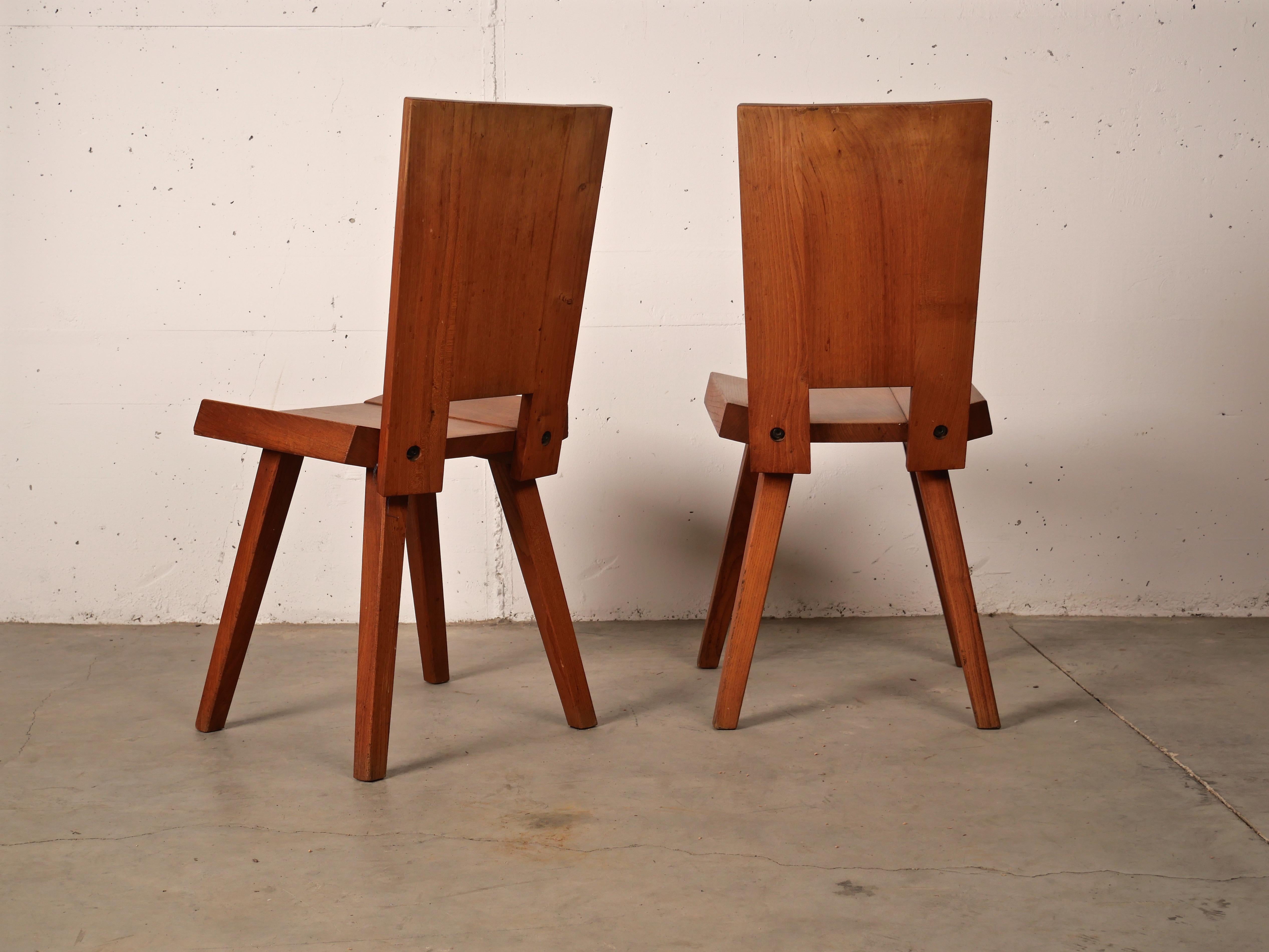 Dinning Set in Solid French Elm by Seltz, France, 1970 3