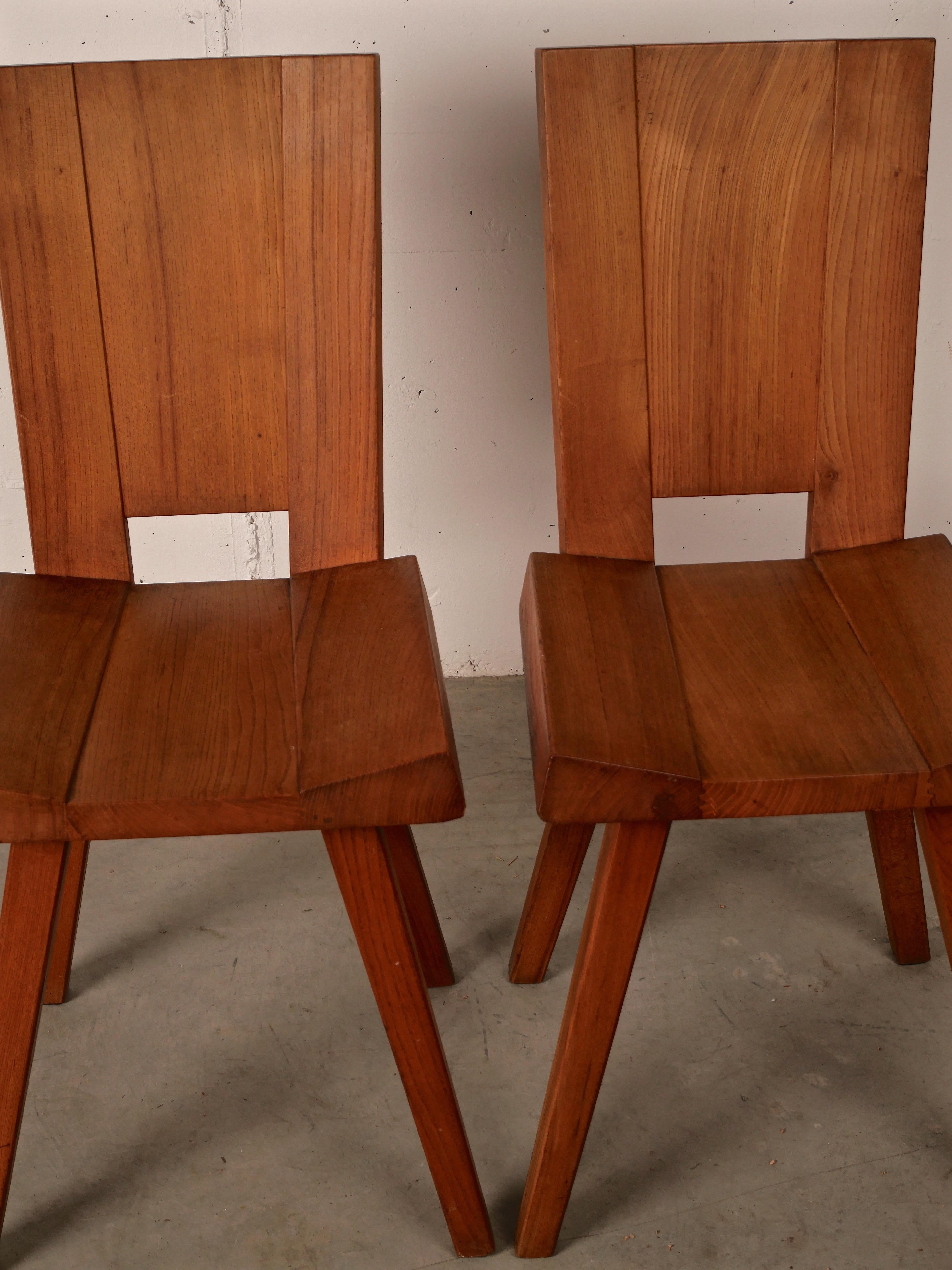 Dinning Set in Solid French Elm by Seltz, France, 1970 4