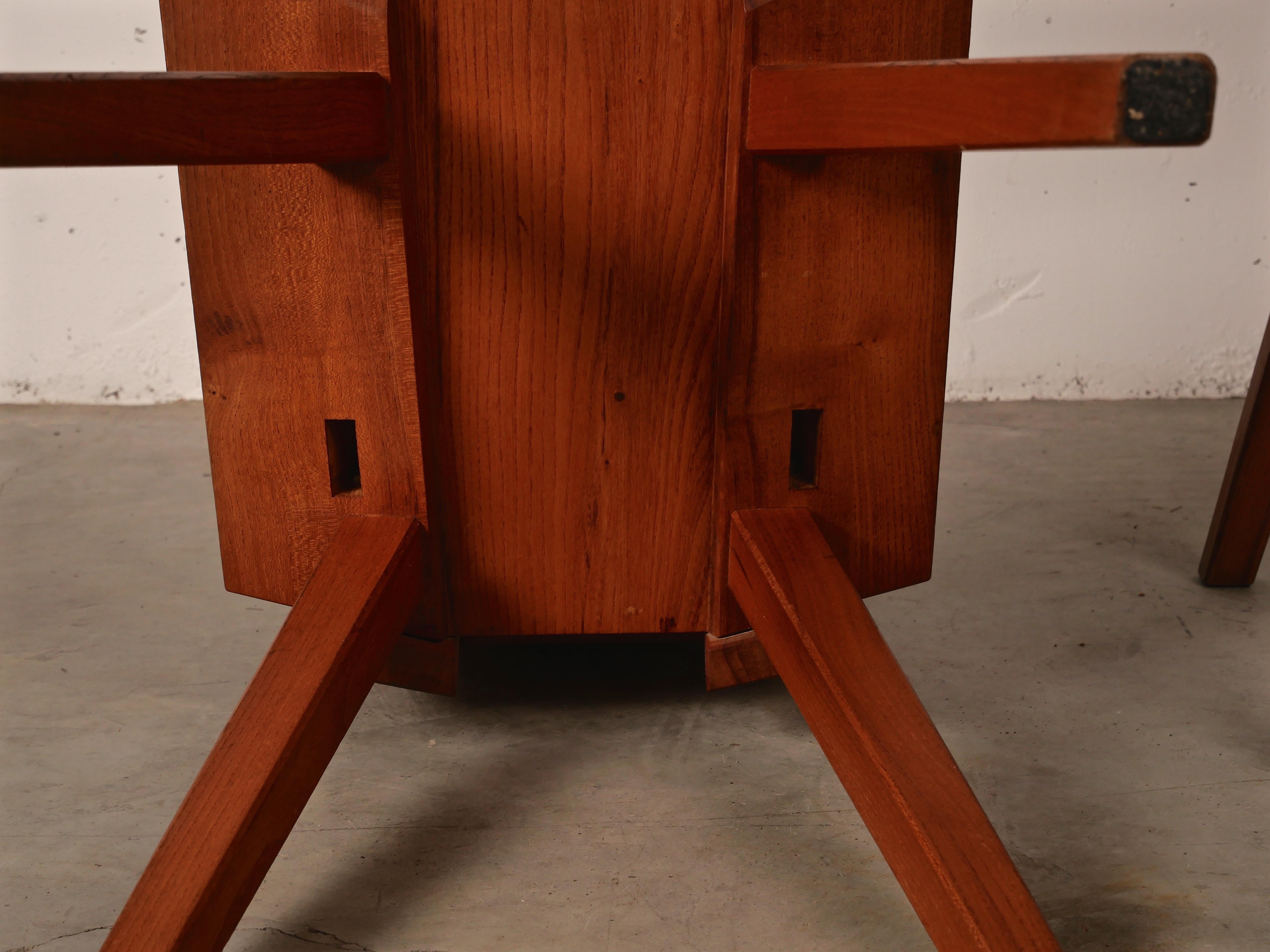 Dinning Set in Solid French Elm by Seltz, France, 1970 6