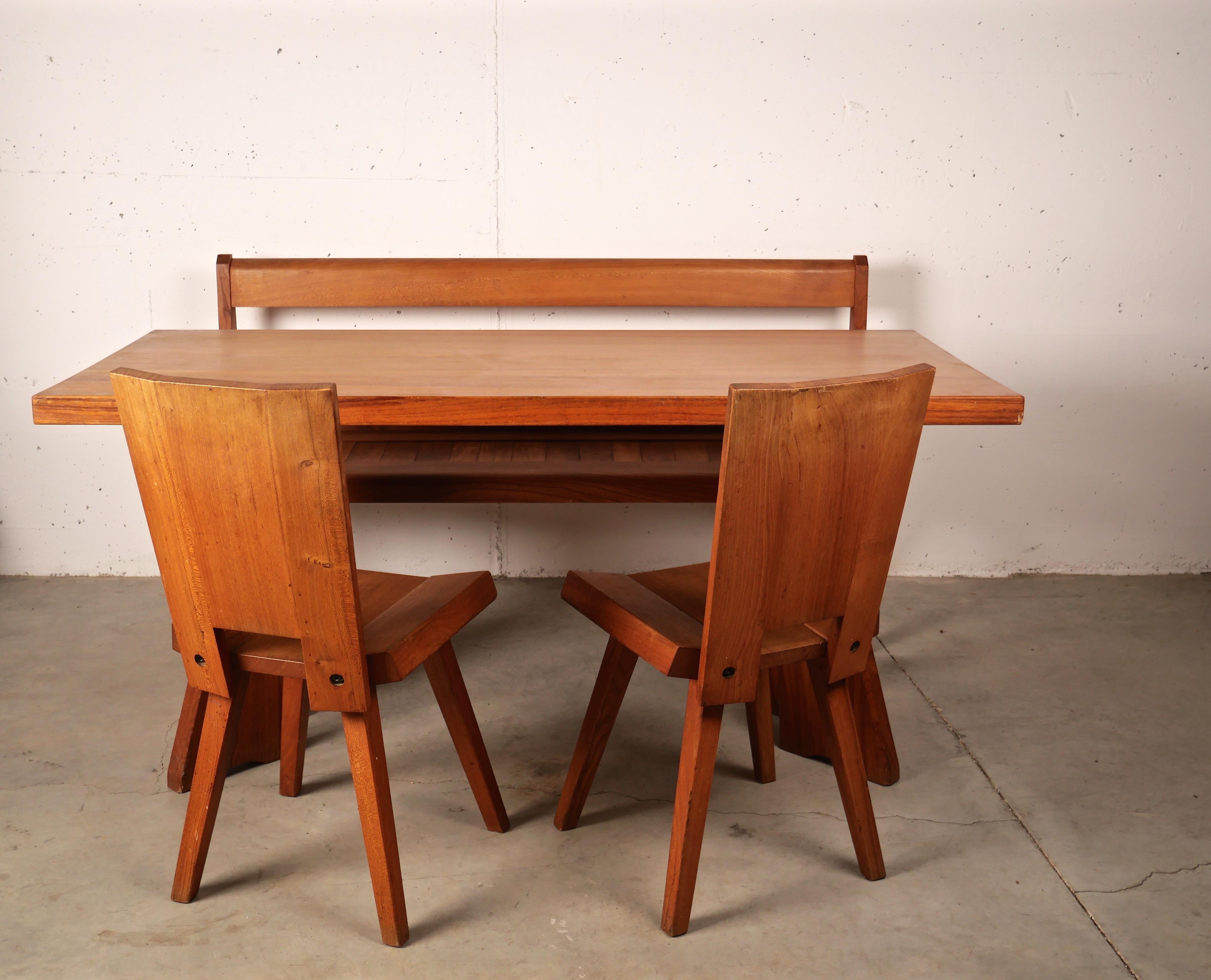 Dinning Set in Solid French Elm by Seltz, France, 1970 7