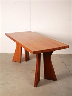 Dinning Set in Solid French Elm by Seltz, France, 1970