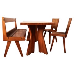 Dinning Set in Solid French Elm by Seltz, France, 1970