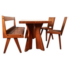 Vintage Dinning Set in Solid French Elm by Seltz, France, 1970