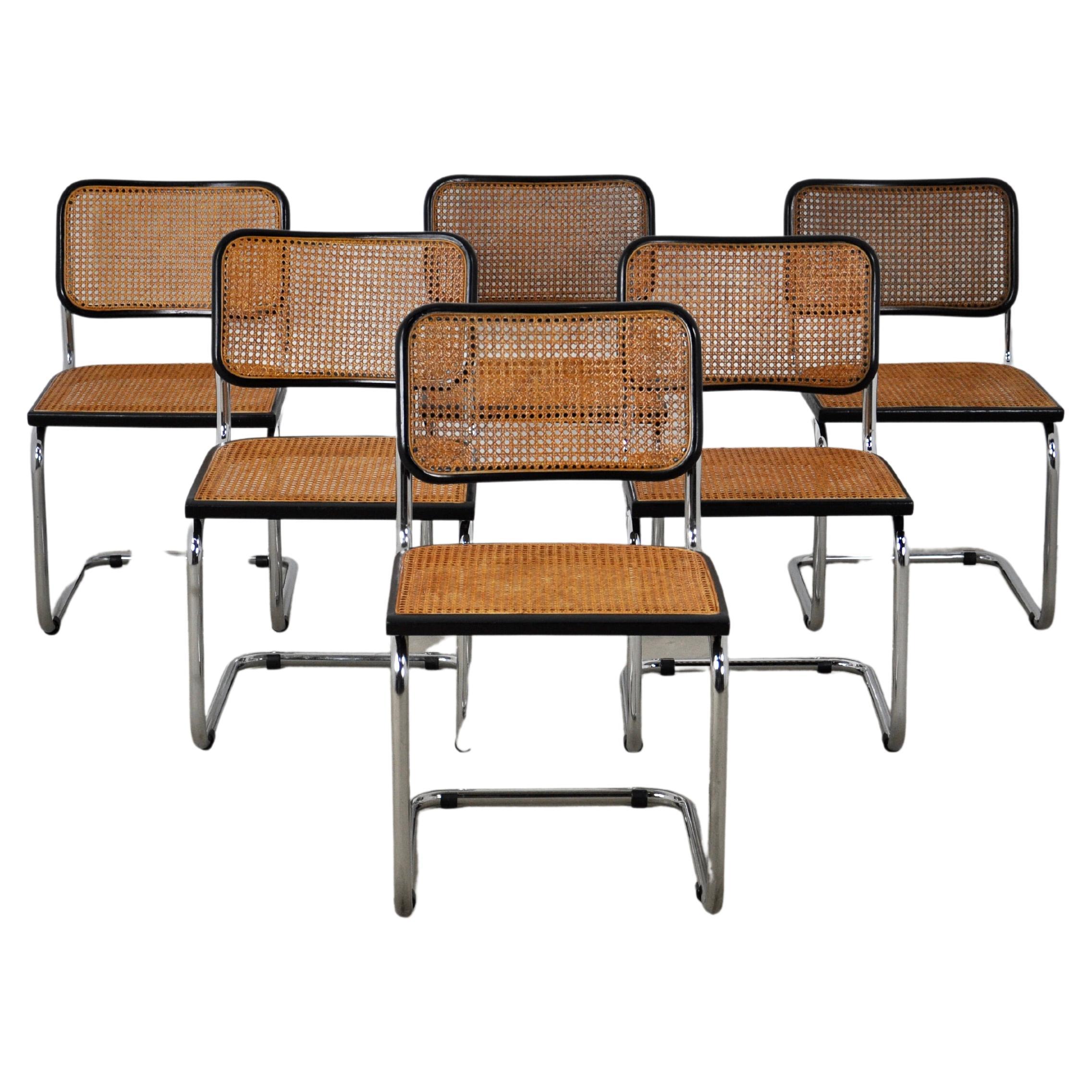 Marcel Breuer Cantilever Blue Wearstler Channel Print Cane Back Chairs
