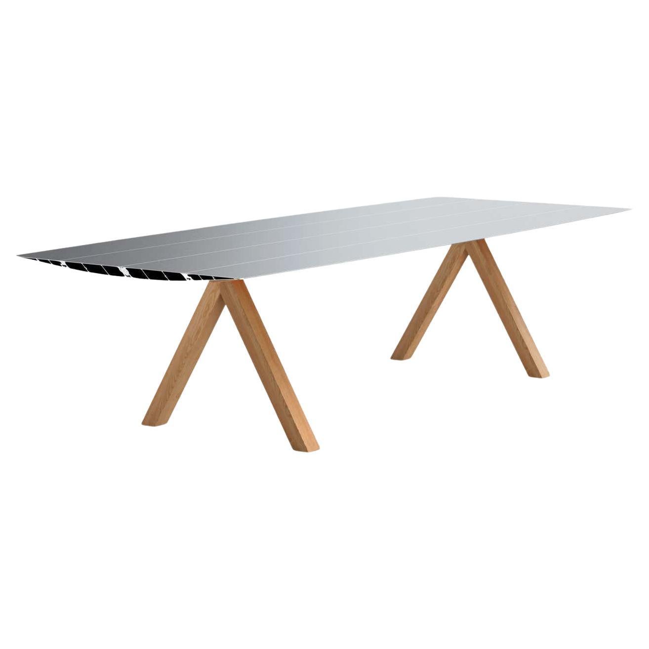 Table à manger B 120cm x 360 cm Plateau en aluminium anodisé argent Pieds en bois