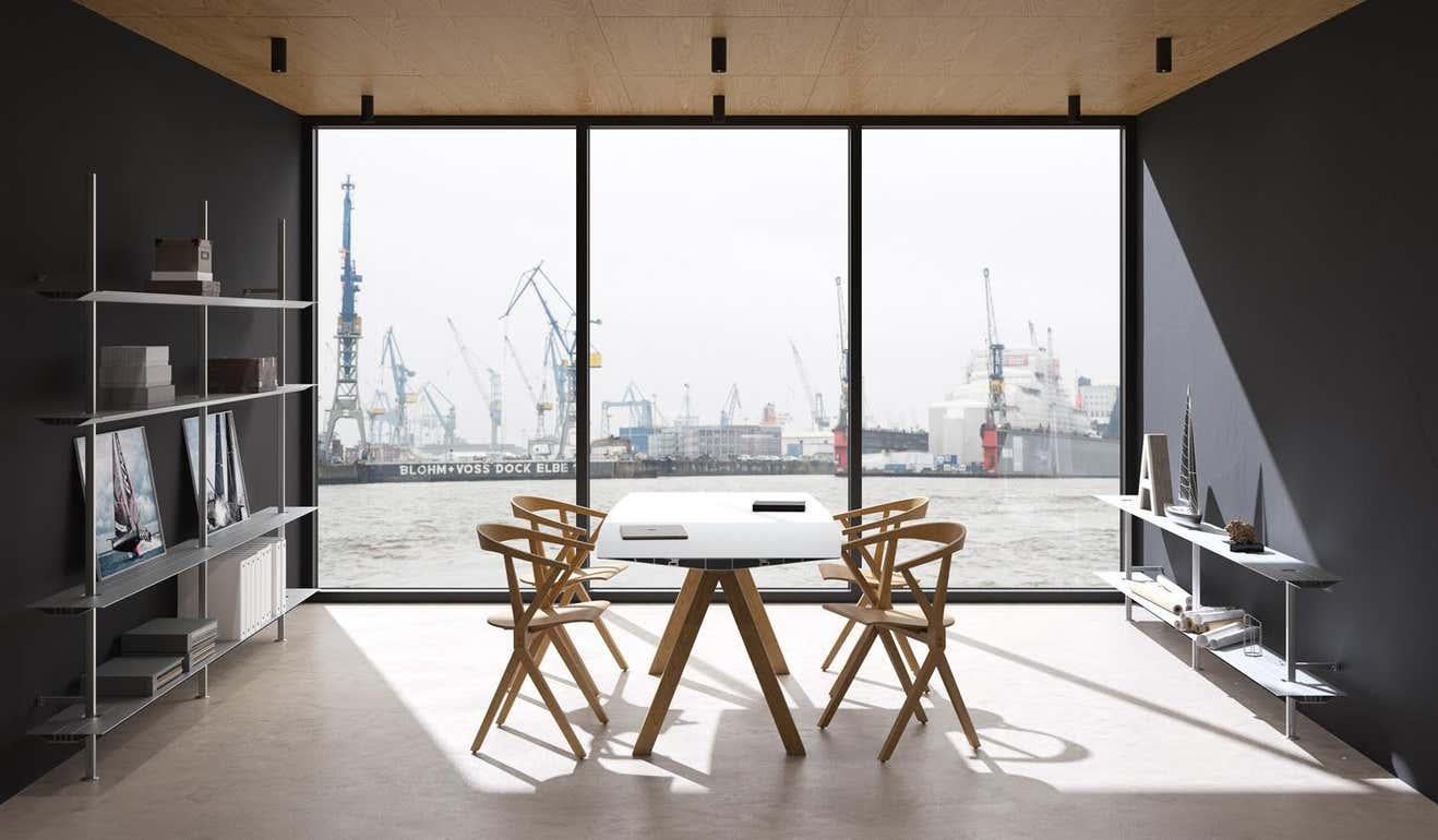 Moderne Table de salle à manger B 90 cm x 180 cm Pieds en bois et aluminium anodisé en vente