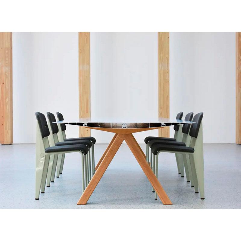 Laminated Dinning Table B 90cm x 200cm Aluminum Anodized Silver Top Wooden Legs For Sale
