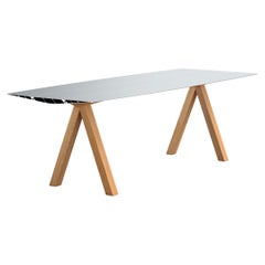 Dinning Table B 90cm x 200cm Aluminum Anodized Silver Top Wooden legs