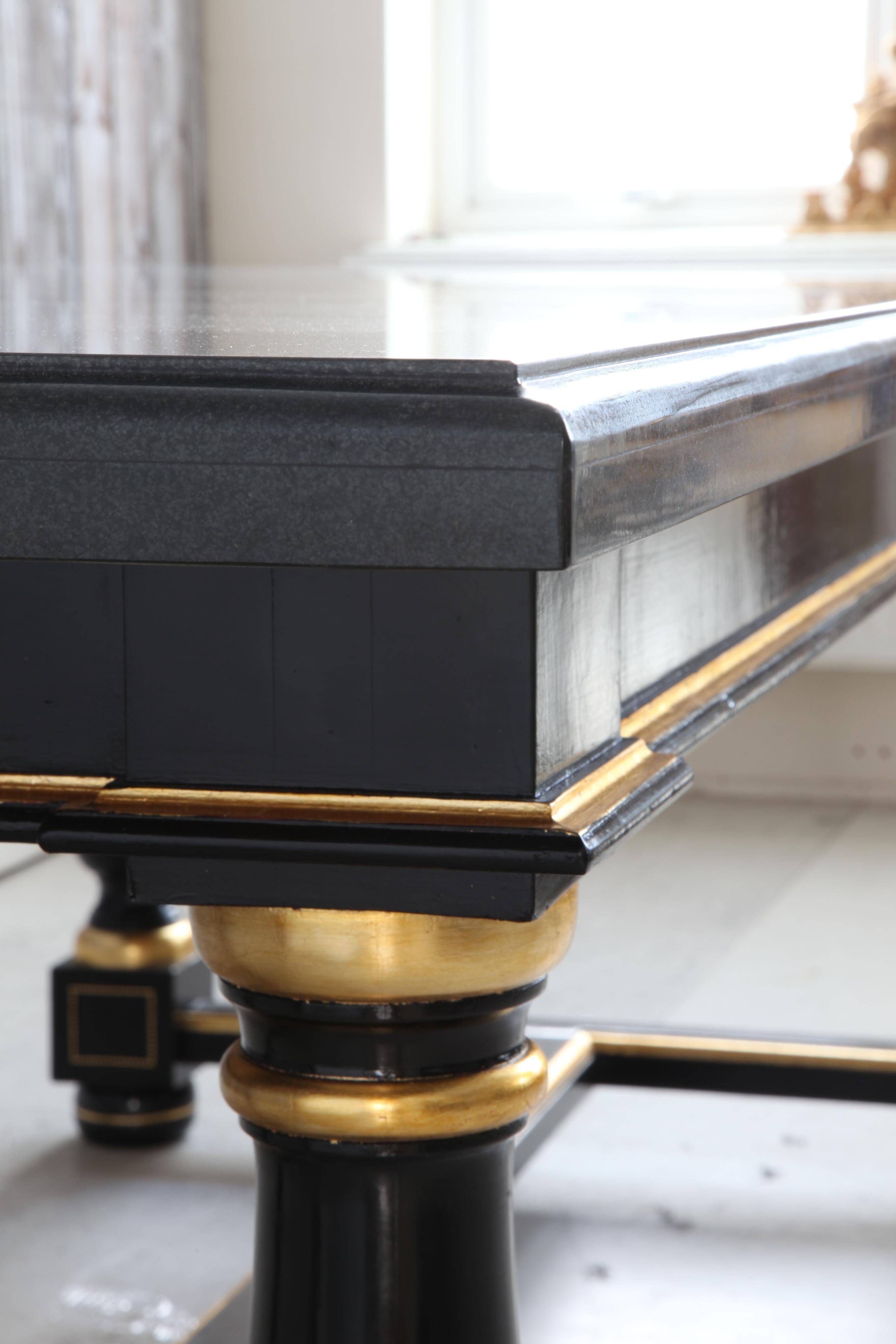 English Dinning Table Black Lacquered with Gold Highlights and Ormolu Pearls For Sale