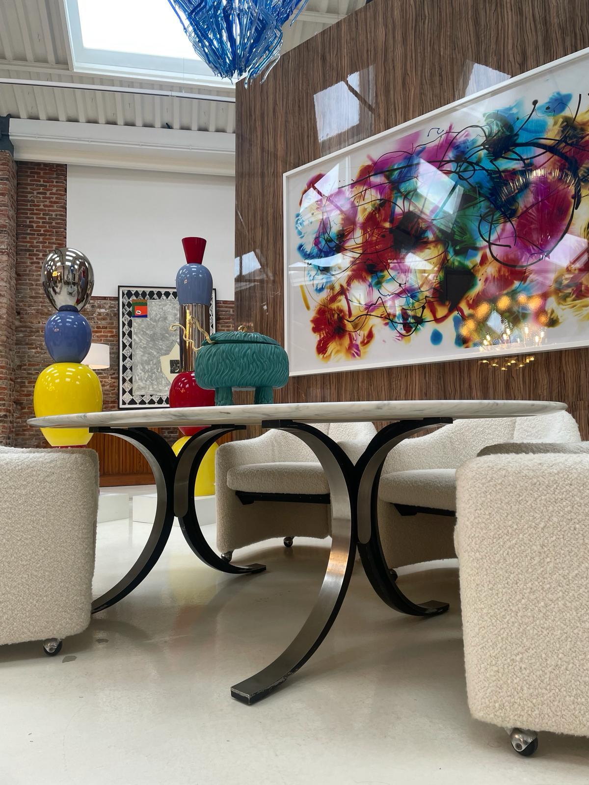 Acier Table italienne de salle à manger Mod T102 pour Tecno Marble conçue par Osvaldo Borsani en vente