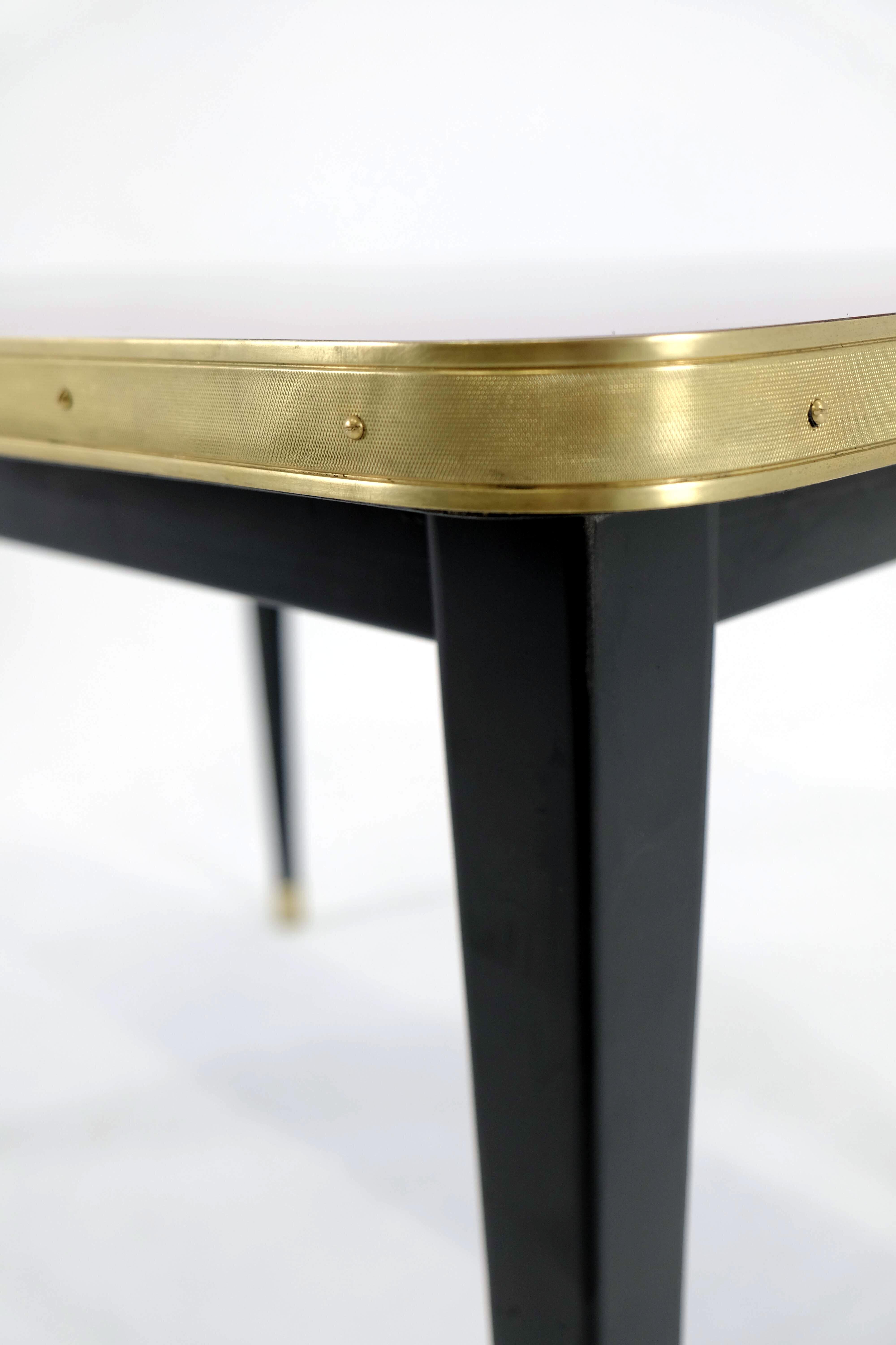 Dinning Table, High Gloss Laminate, Brass, Conic Legs, Burgundy - L For Sale 5