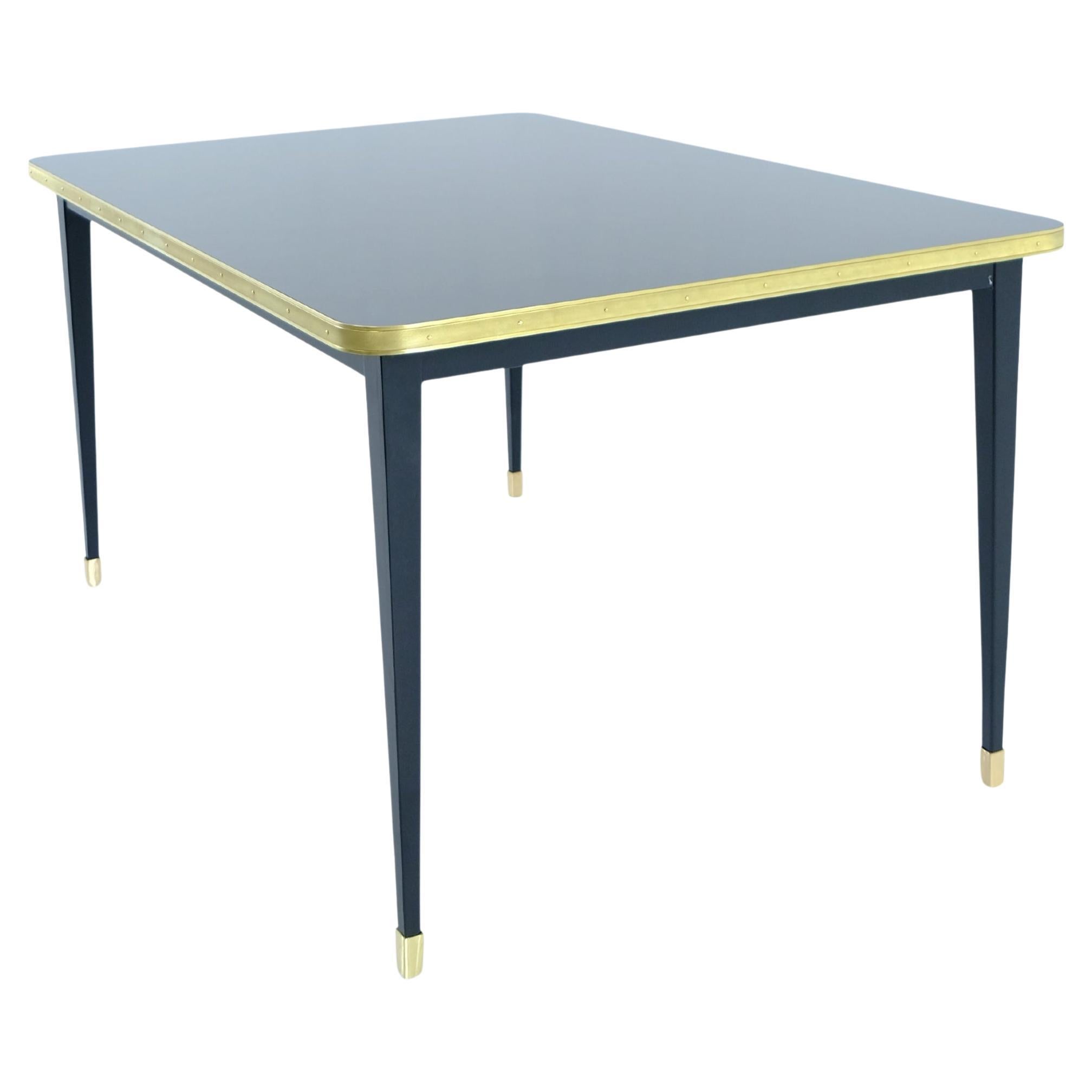 Dinning Table, High Gloss Laminate, Brass, Conic Legs, Navy Night Sea - L For Sale