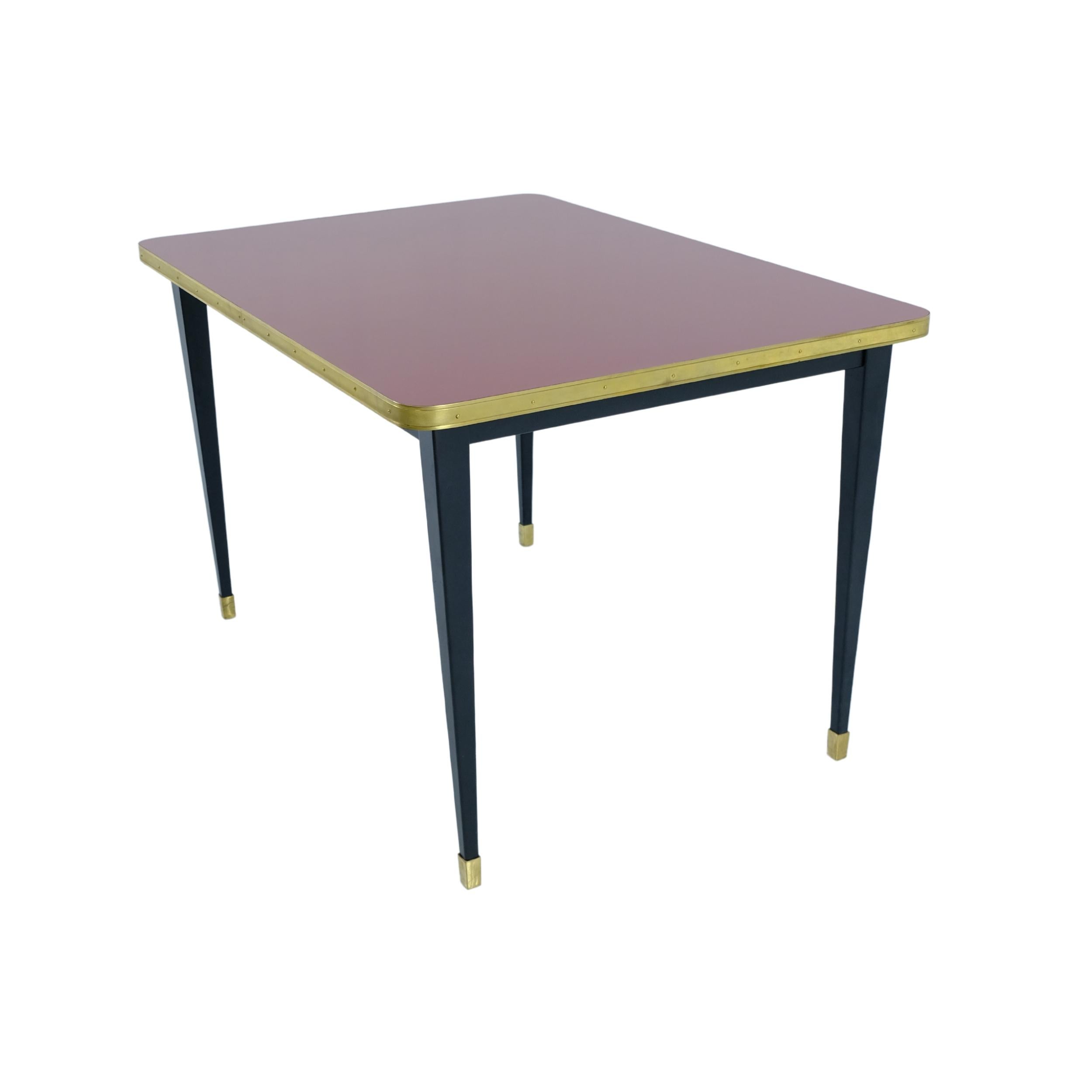 Dinning Table, High Gloss Laminate, Brass, Conic Legs, Navy Night Sea - M For Sale 14