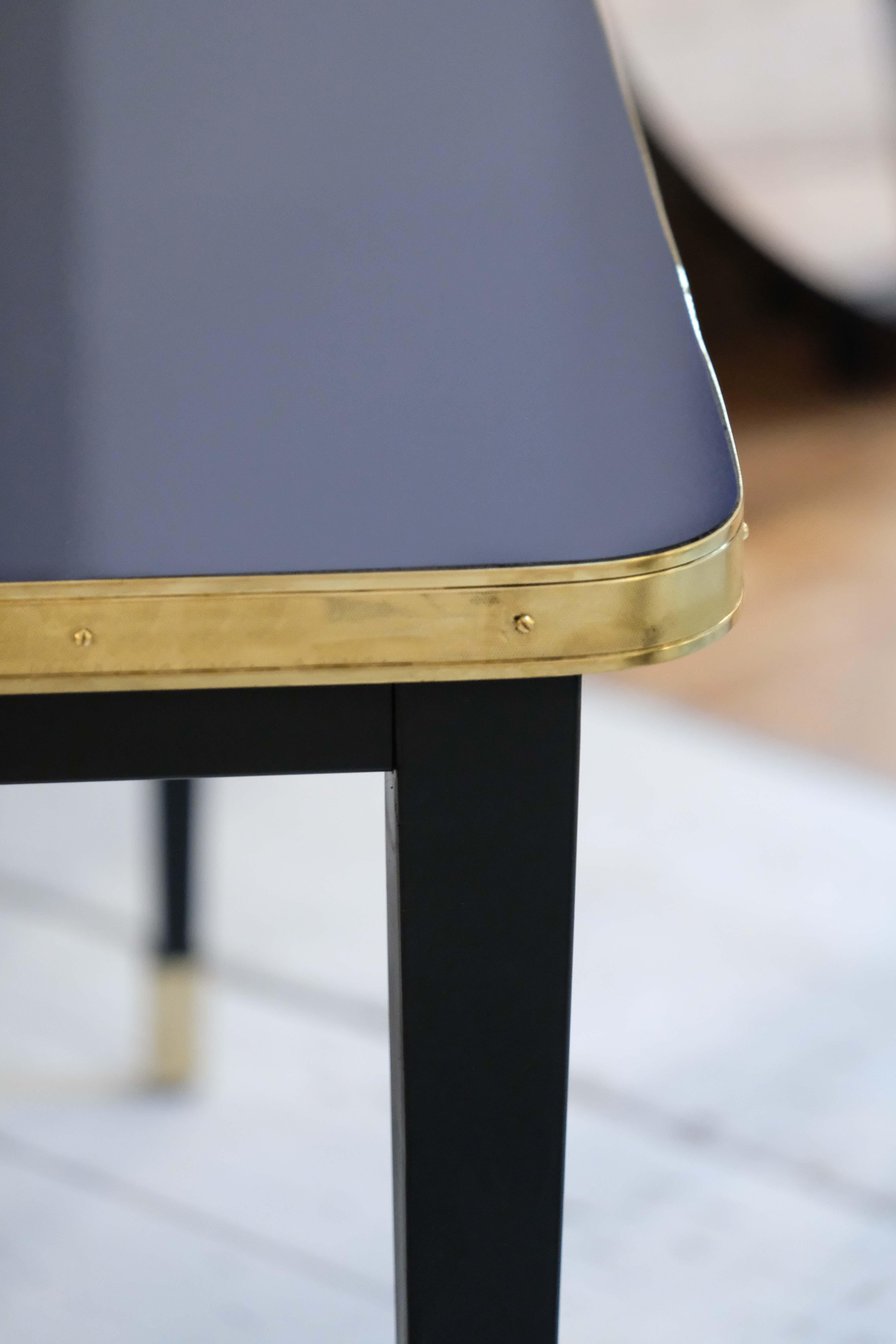 Dinning Table, High Gloss Laminate, Brass, Conic Legs, Navy Night Sea - S In New Condition For Sale In Alcoy, Alicante